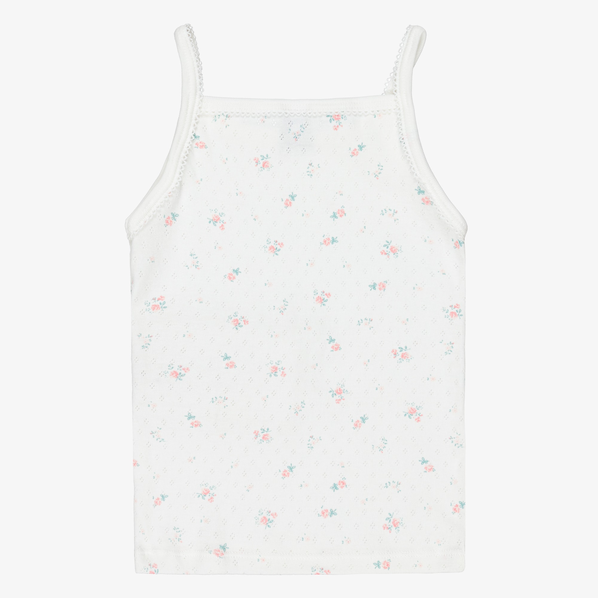 Girls Pastel Pink & Ivory Pointelle Cotton Jersey Vests (2 Pack) - View 3