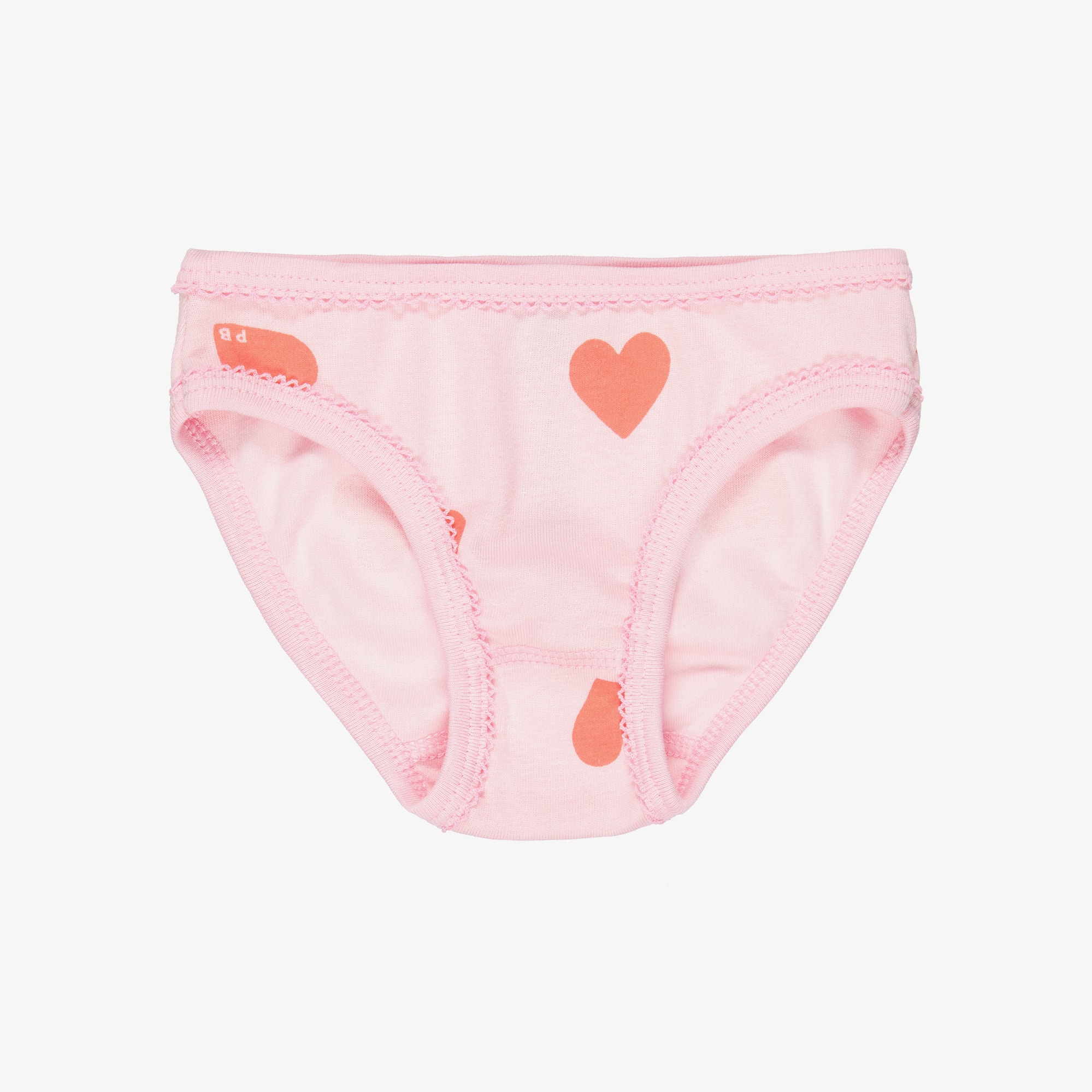 Girls Pink Cotton Jersey Heart Print Knickers (3 Pack) - View 2