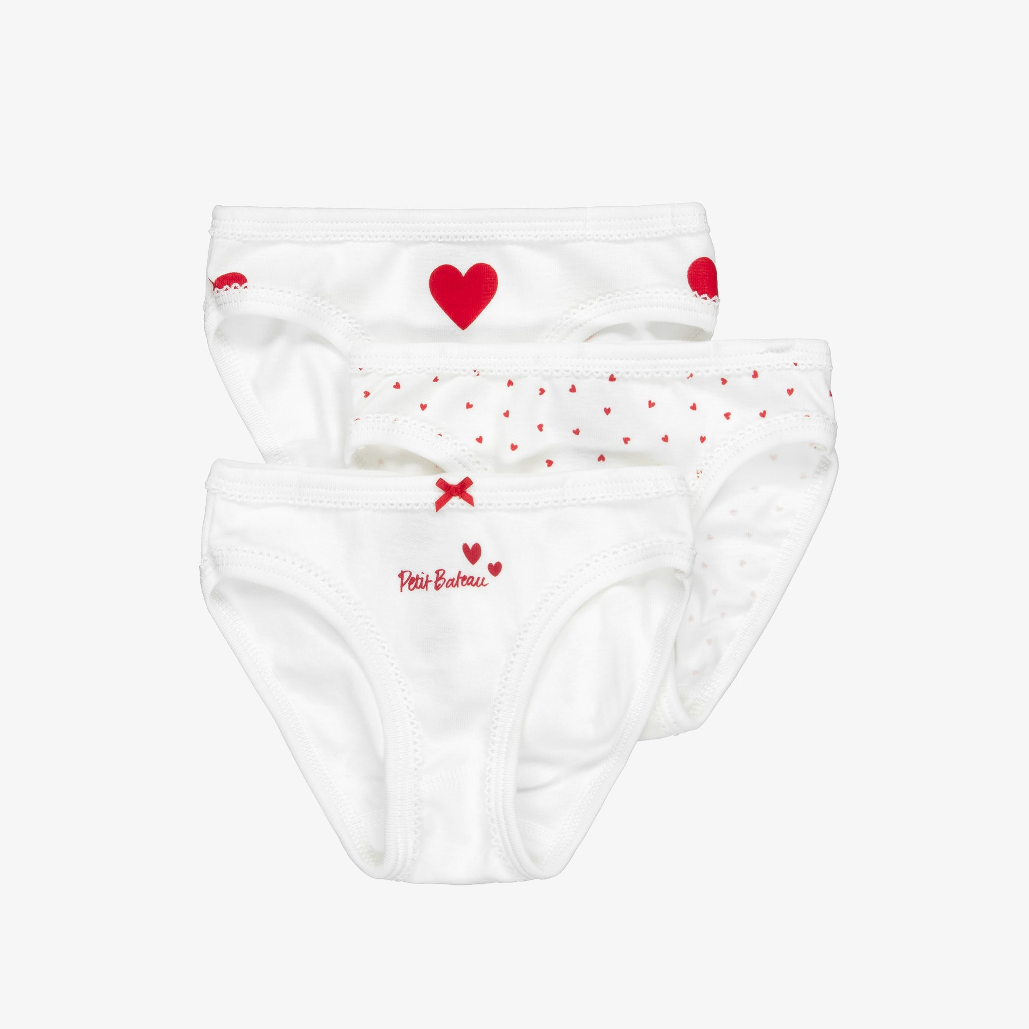 Girls White Cotton Knickers with Red Hearts (3 Pack) - View 1