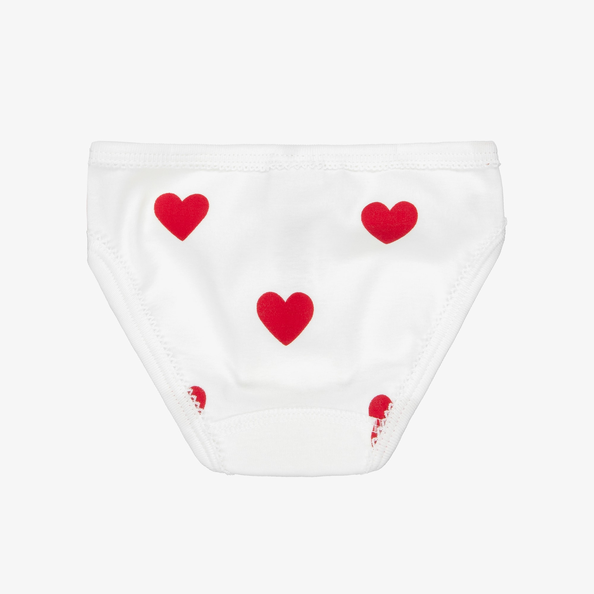 Girls White Cotton Knickers with Red Hearts (3 Pack) - View 3