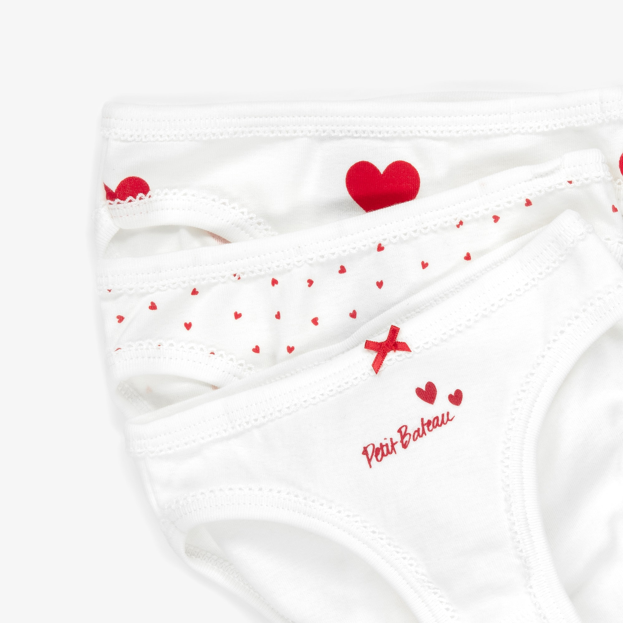 Girls White Cotton Knickers with Red Hearts (3 Pack) - View 4