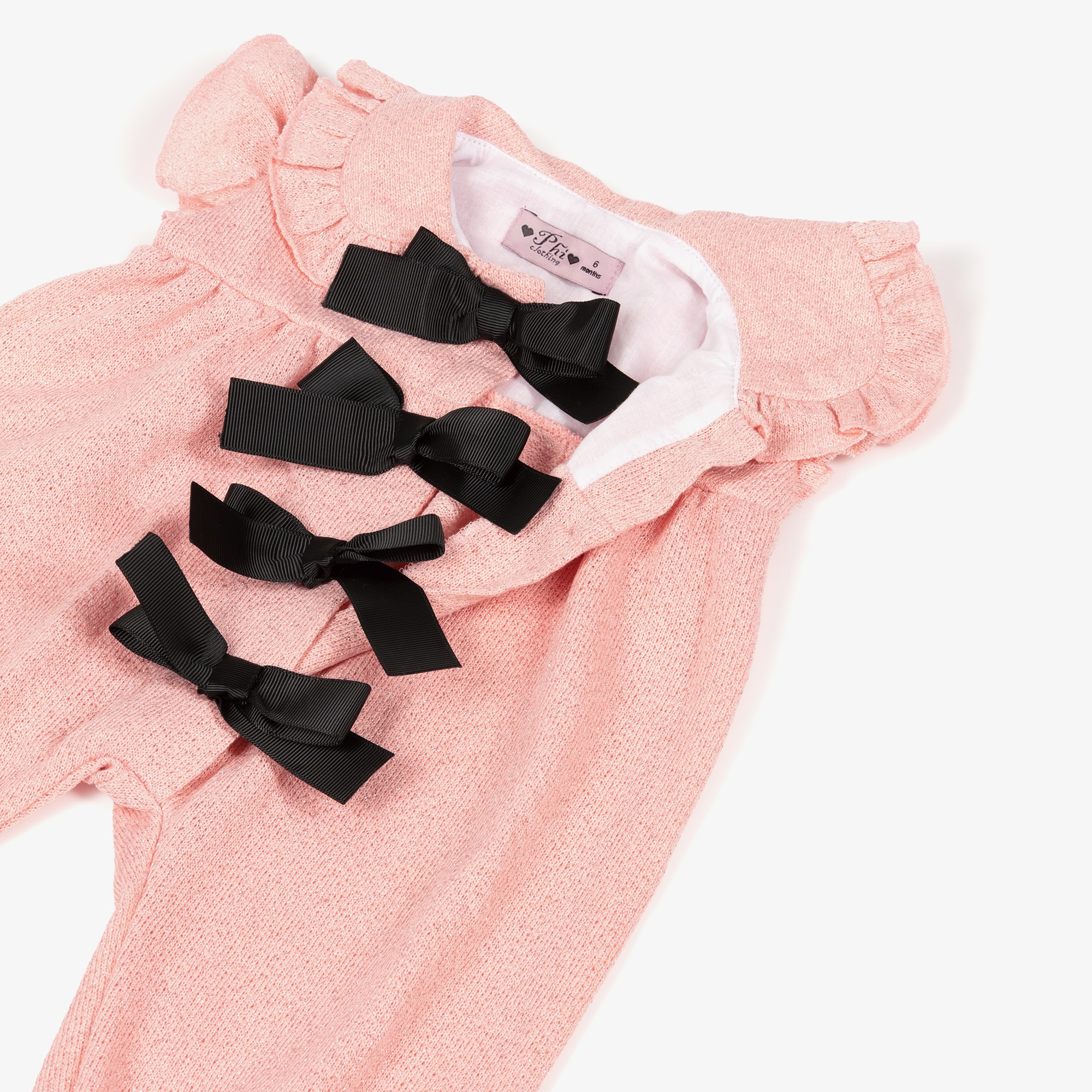 Girls Pink Sparkle Jersey Jumpsuit with Ribbon Bows - View 3