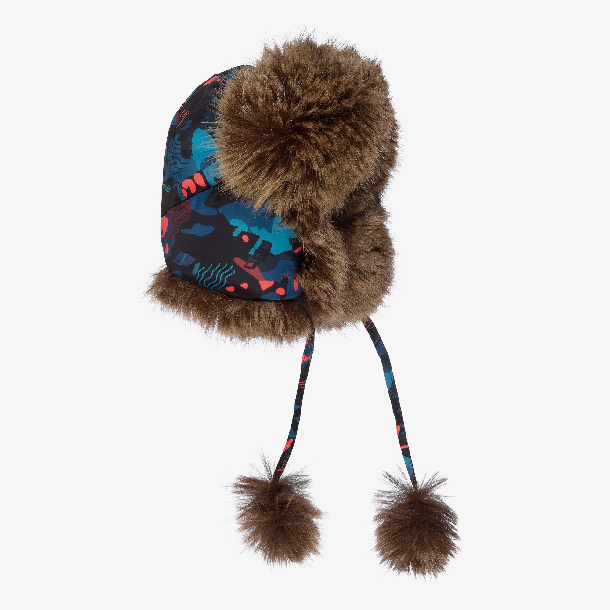 Boys Blue Graphic Print & Faux Fur Trapper Hat - View 1