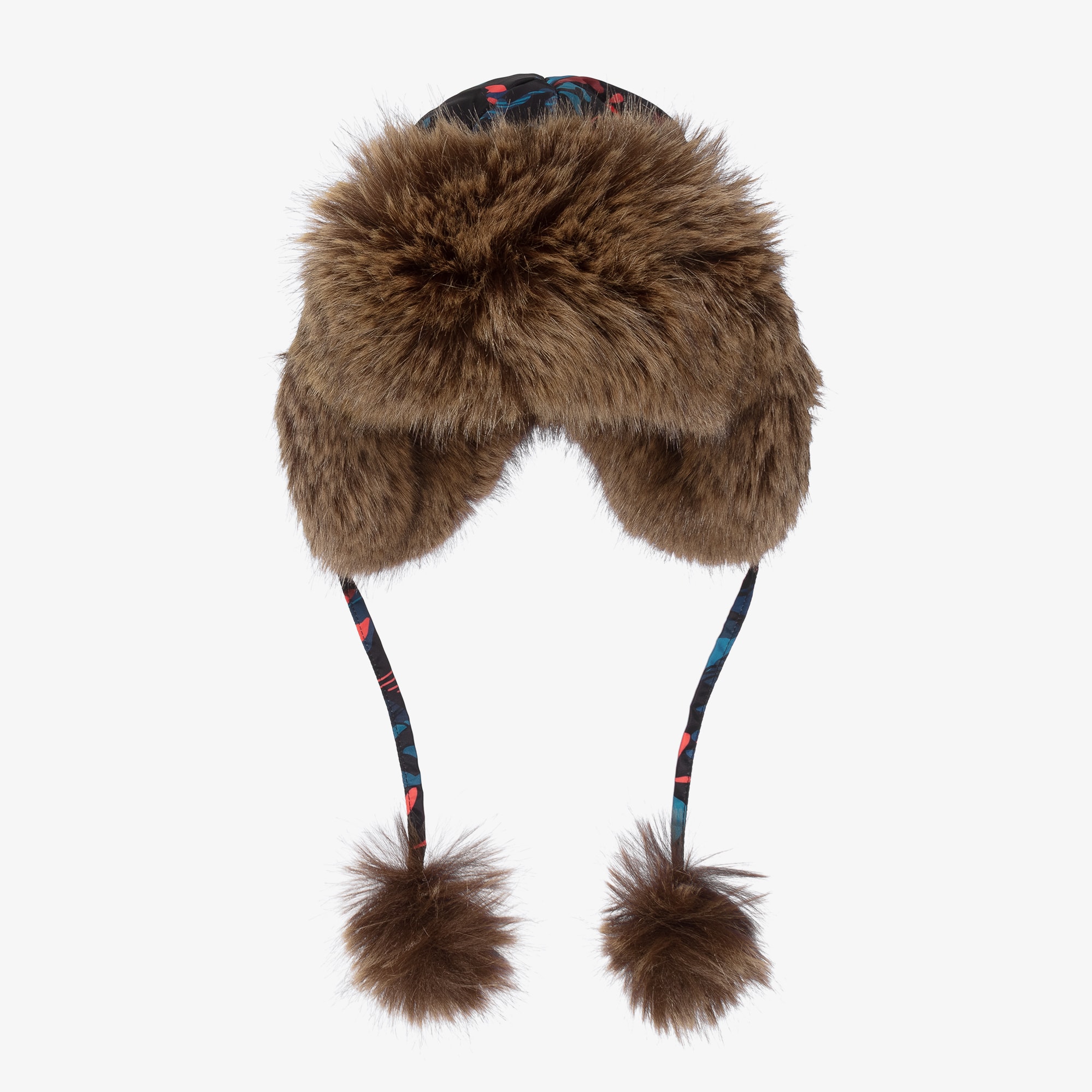 Boys Blue Graphic Print & Faux Fur Trapper Hat - View 2