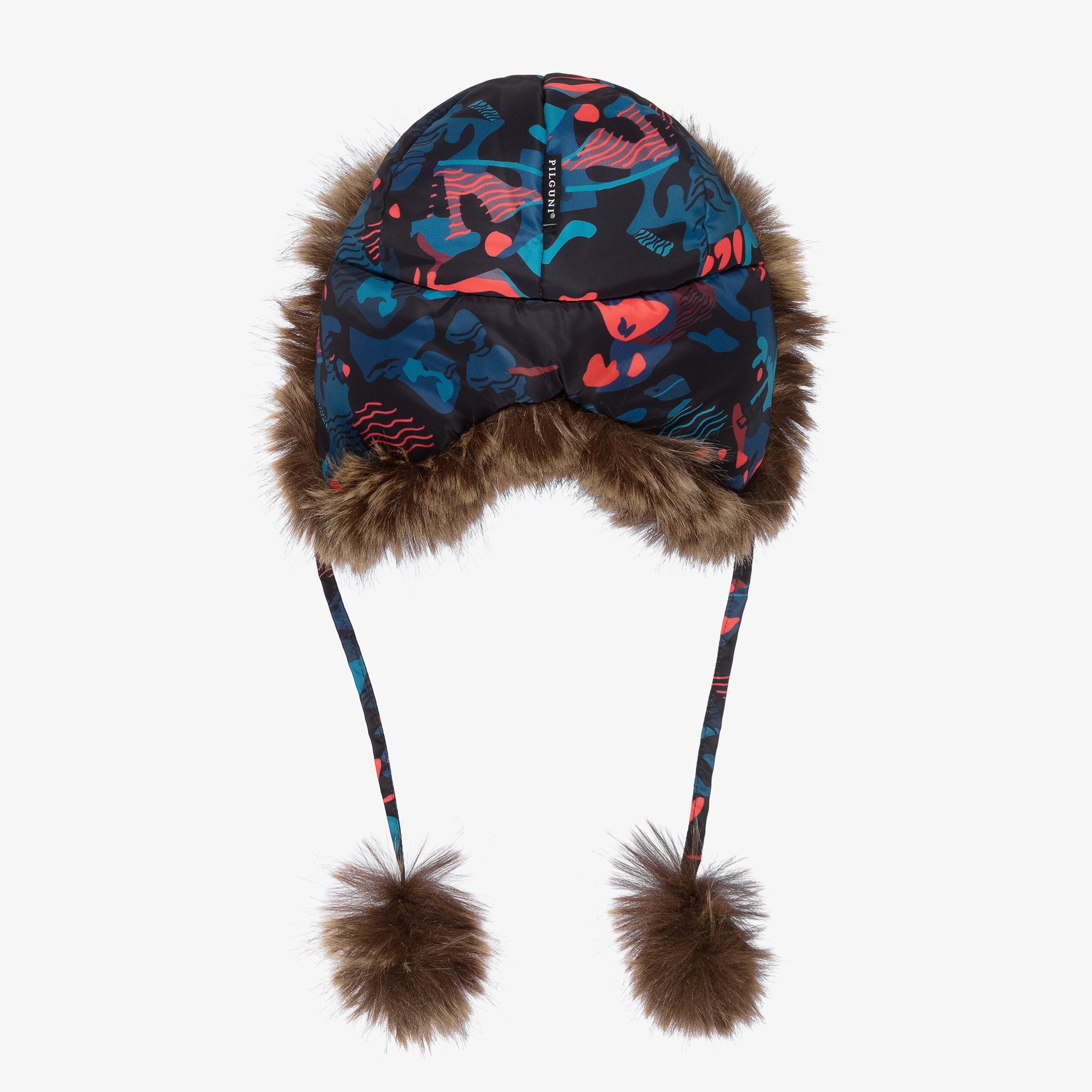 Boys Blue Graphic Print & Faux Fur Trapper Hat - View 3