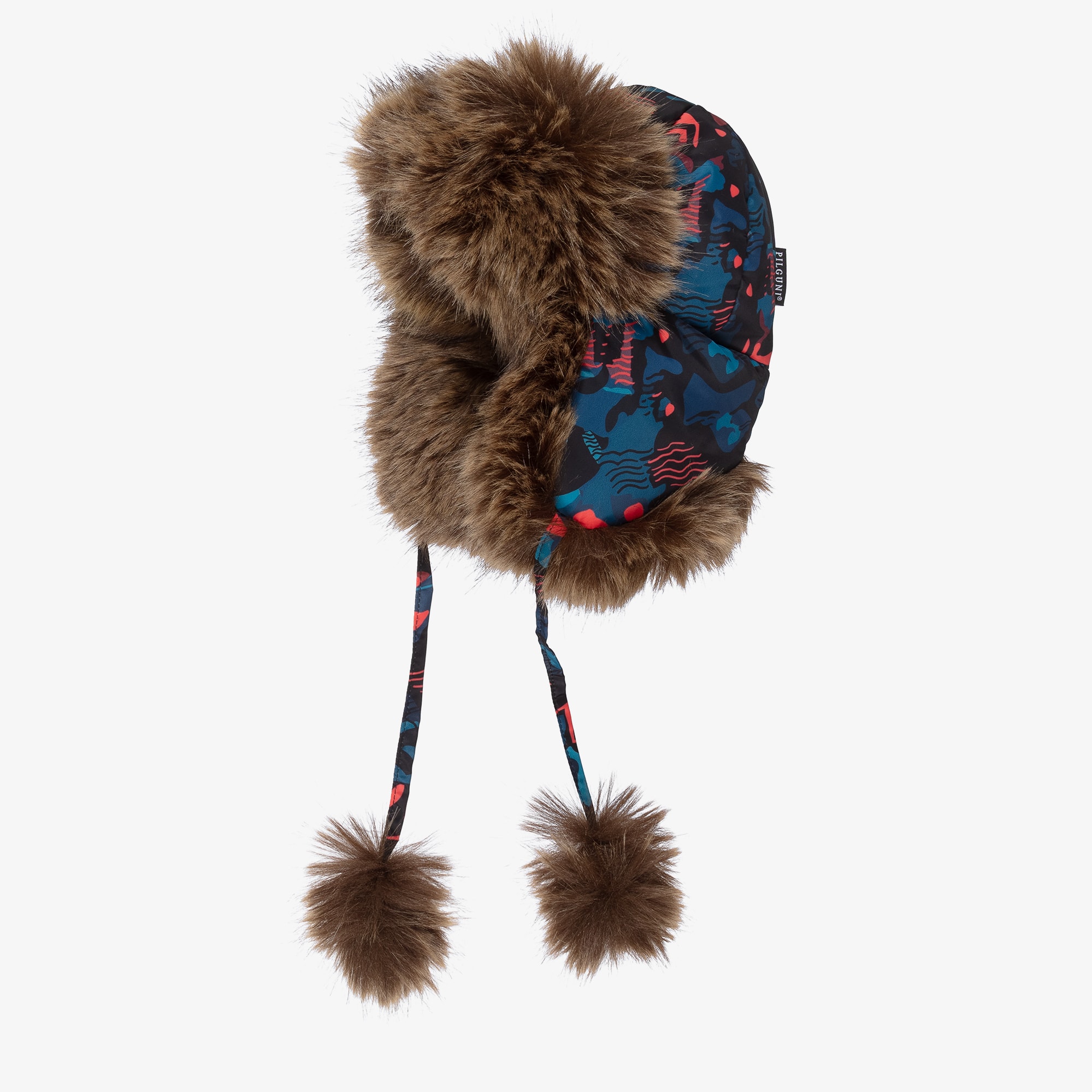 Boys Blue Graphic Print & Faux Fur Trapper Hat - View 4
