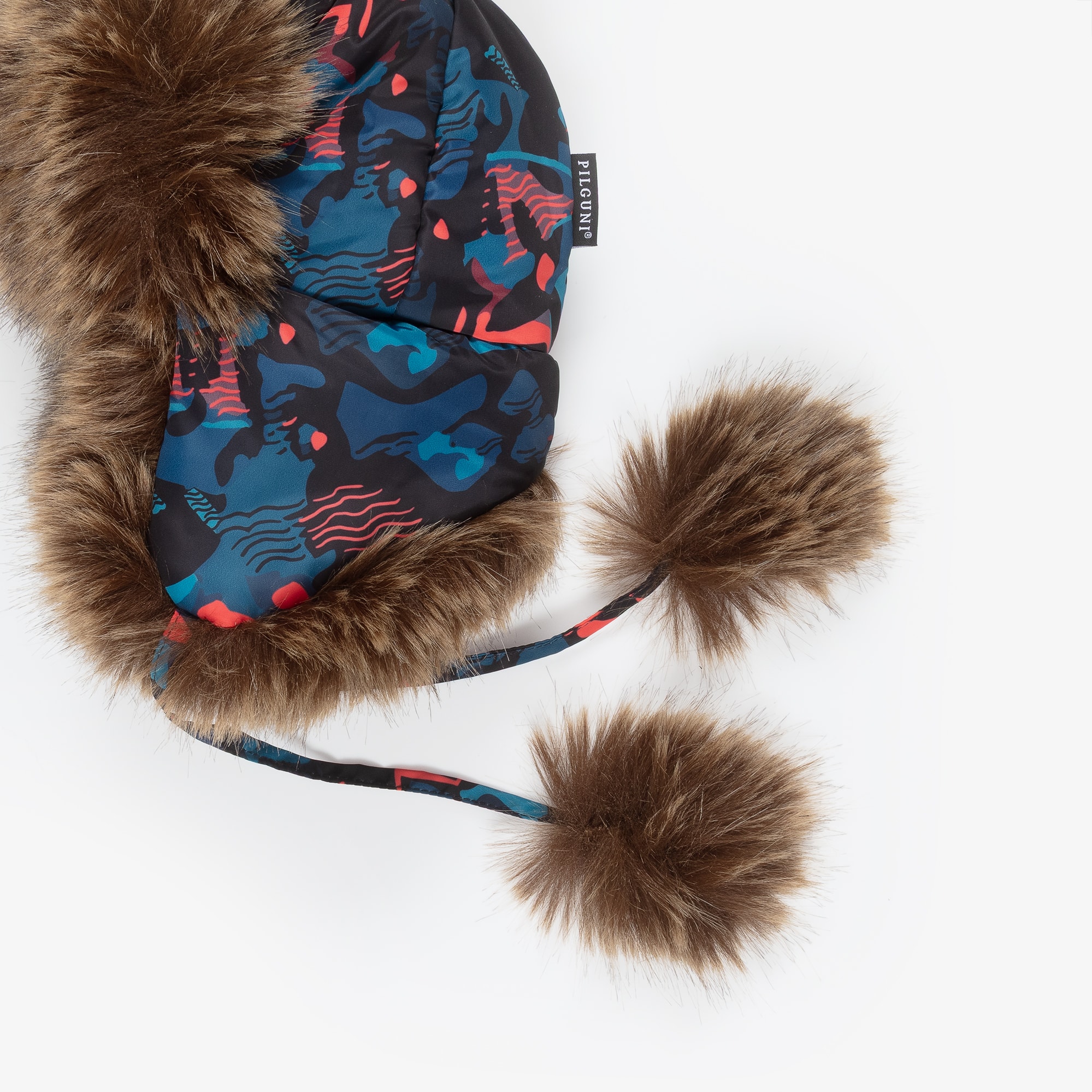 Boys Blue Graphic Print & Faux Fur Trapper Hat - View 5