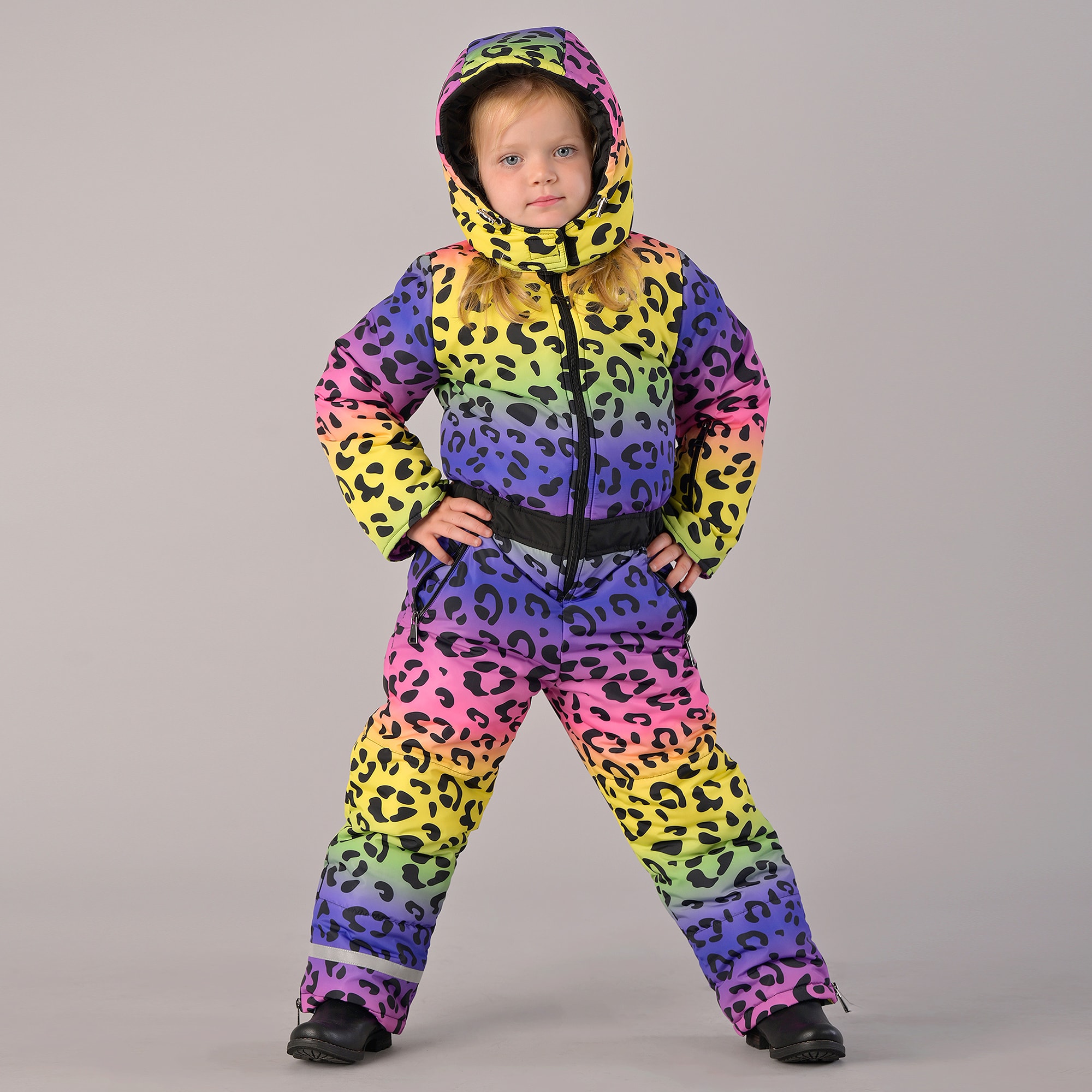 Girls Bright Yellow & Pink Leopard Print Snowsuit - View 2