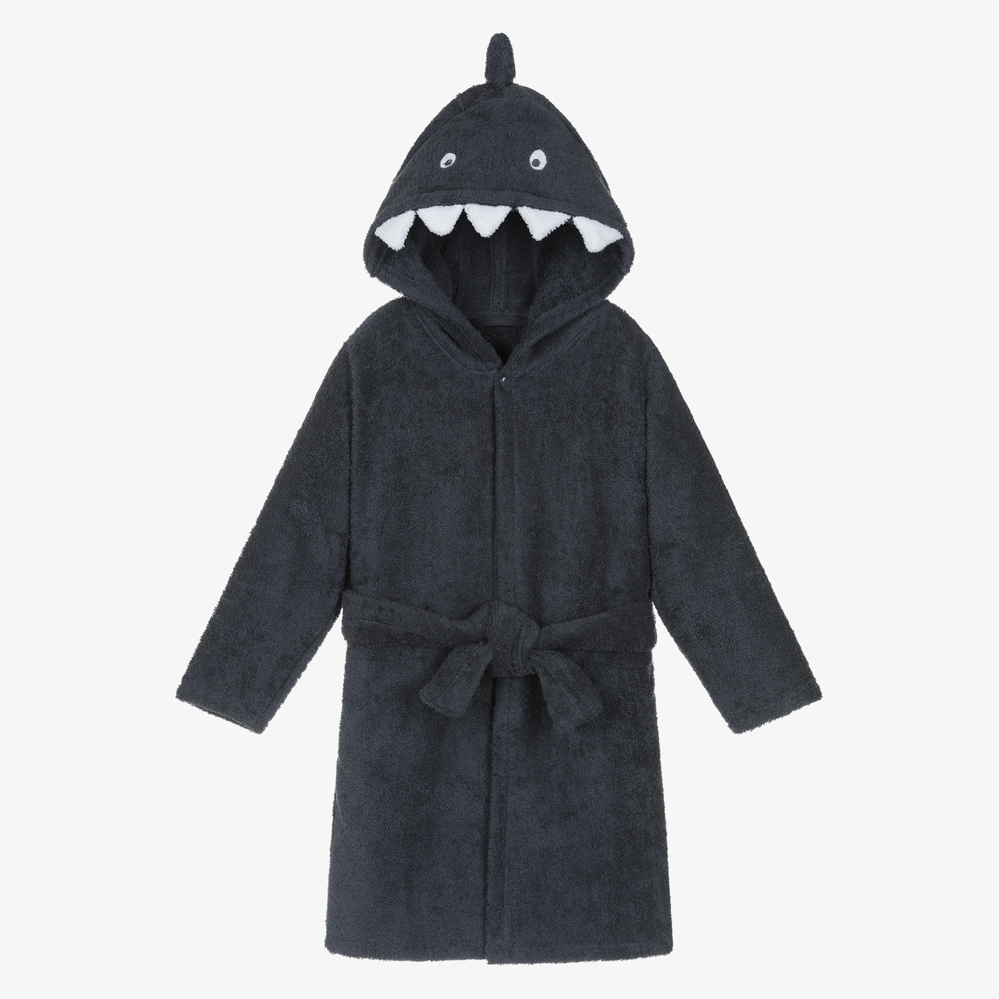 Dark Blue Cotton Towelling Shark Bathrobe - View 1