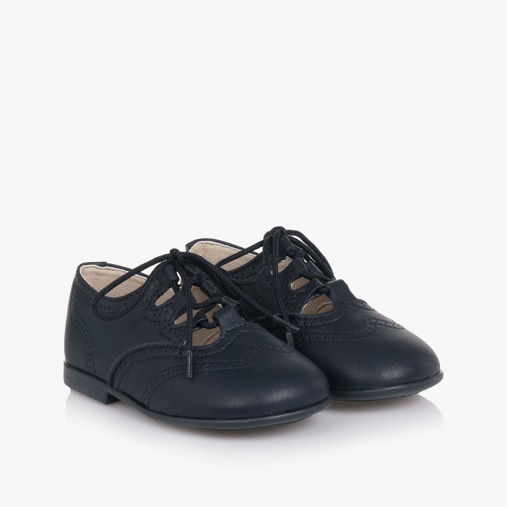 Boys Navy Blue Leather Brogue-Style Shoes - View 1