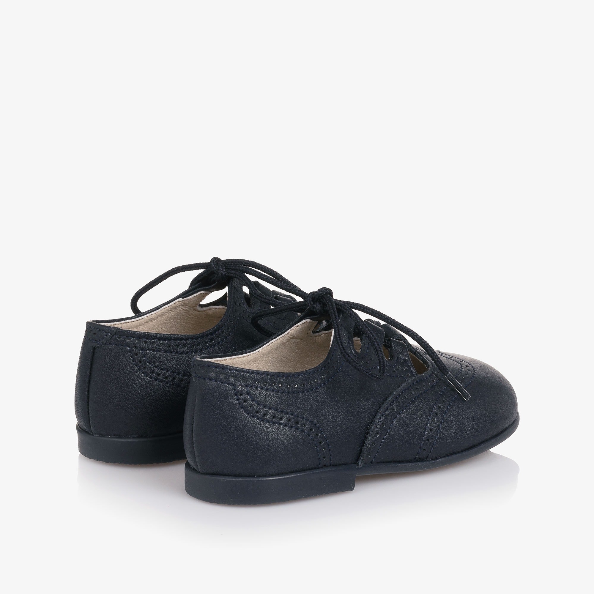 Boys Navy Blue Leather Brogue-Style Shoes - View 2