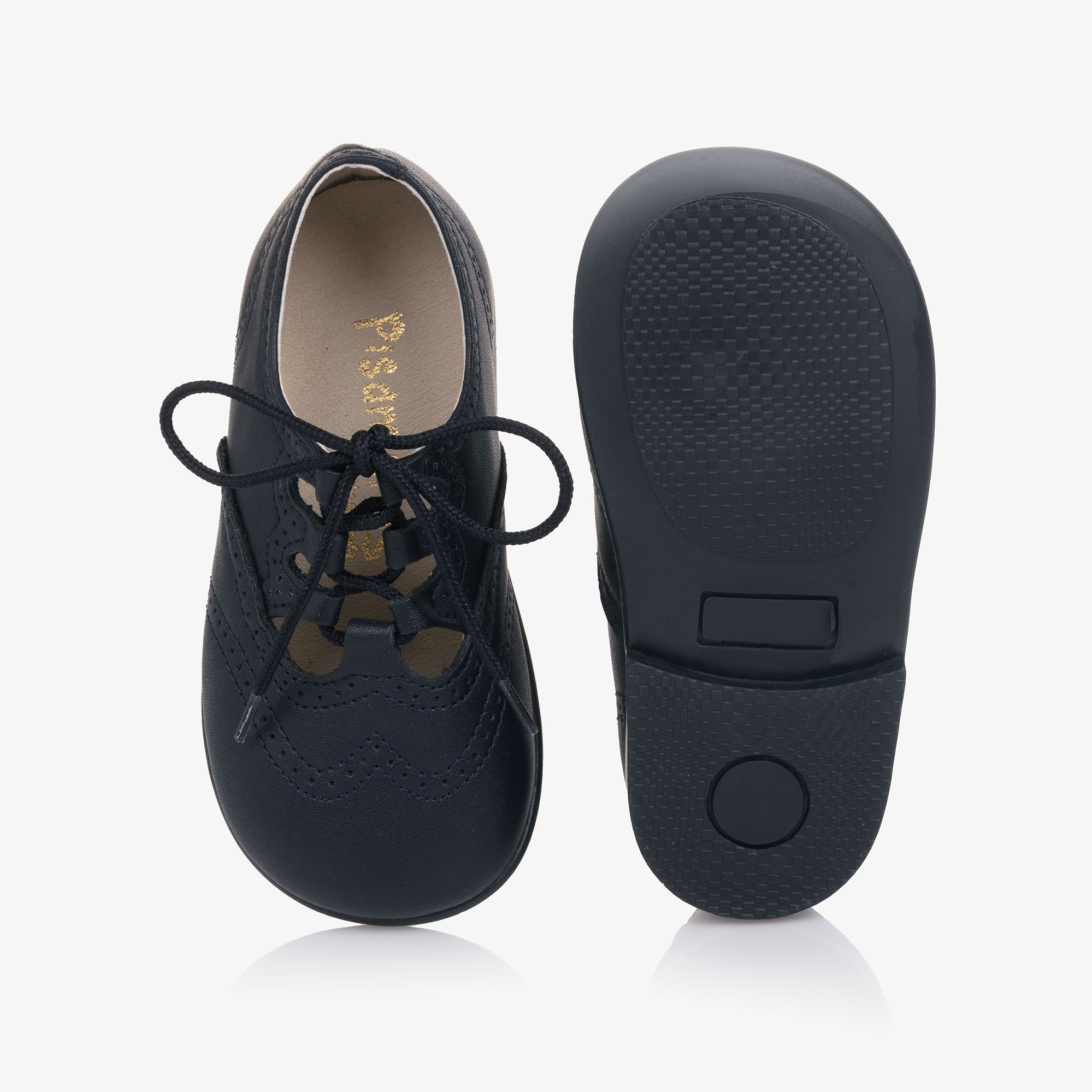 Boys Navy Blue Leather Brogue-Style Shoes - View 3