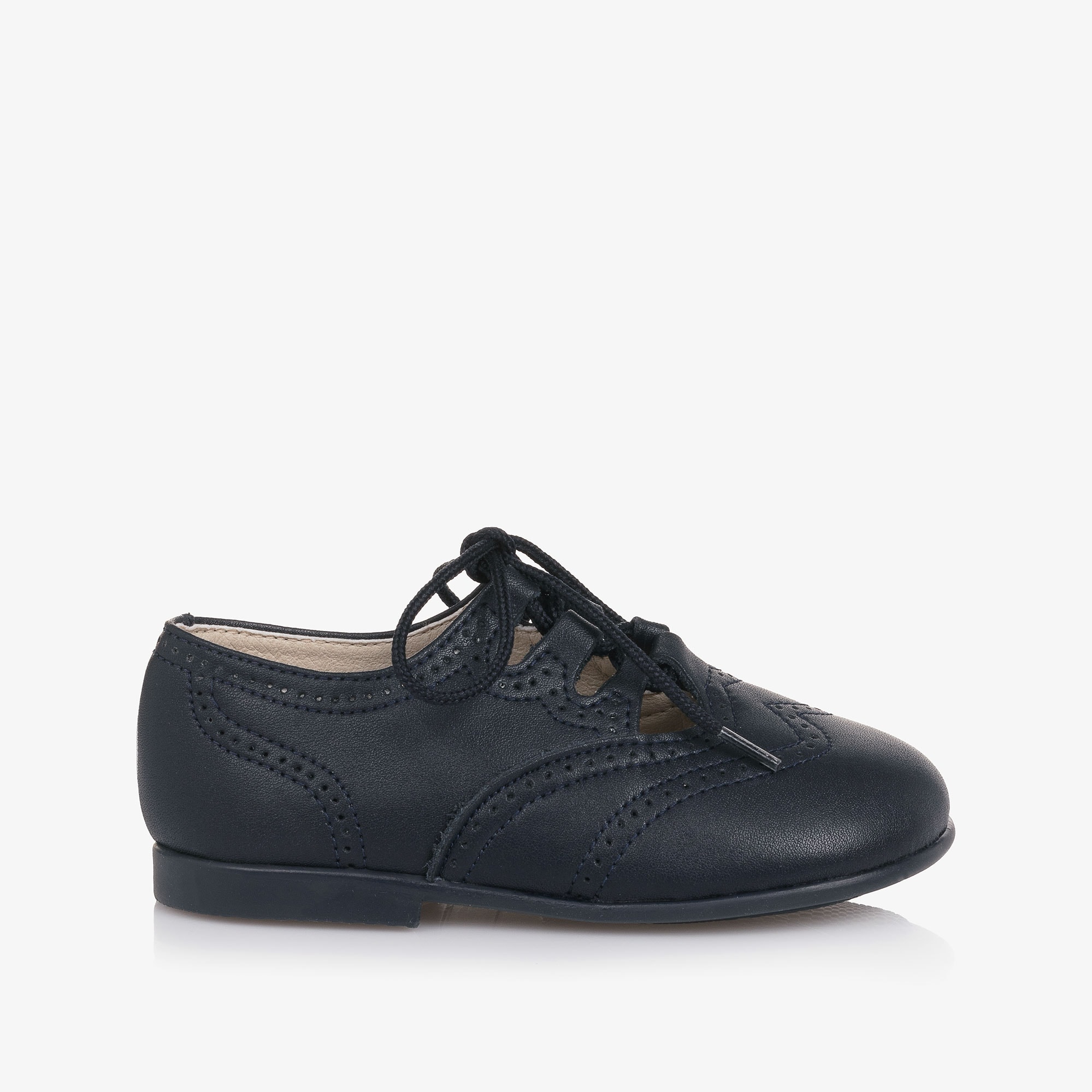 Boys Navy Blue Leather Brogue-Style Shoes - View 4