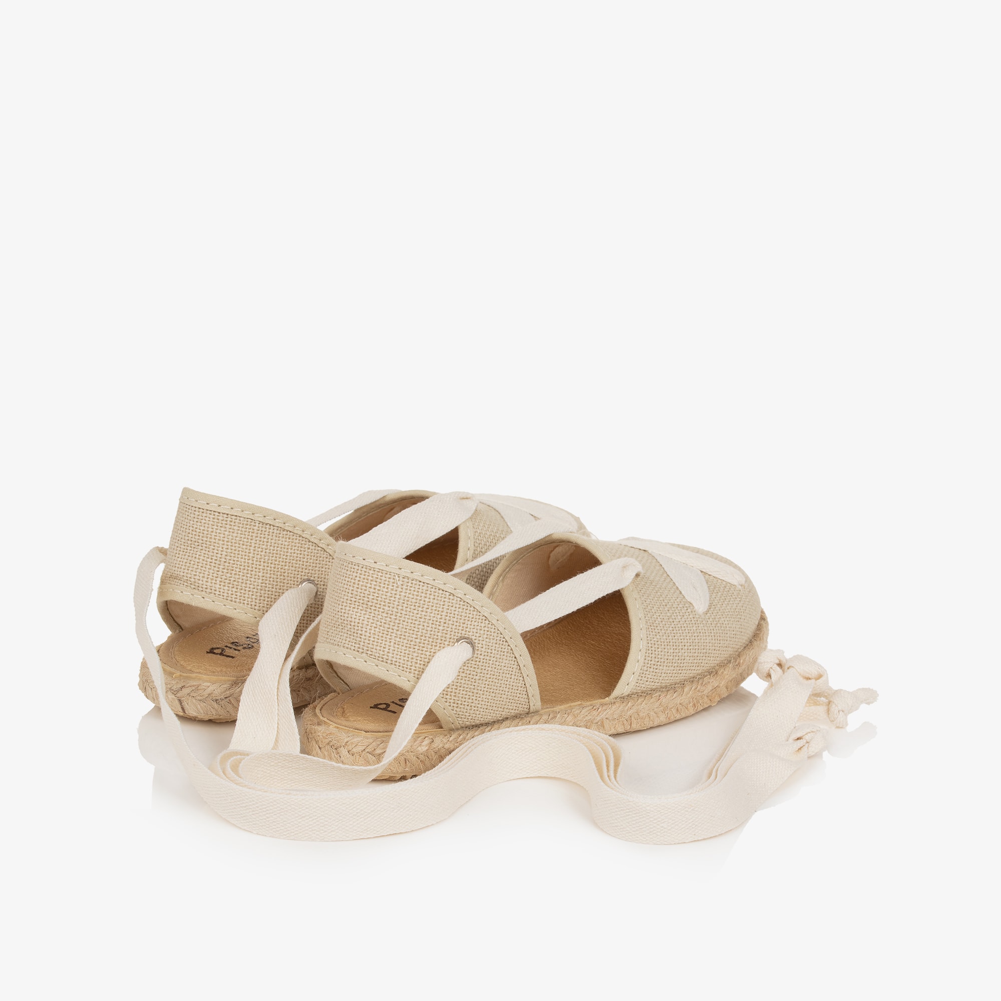 Girls Beige Espadrilles with Ivory Ribbon Ties - View 3