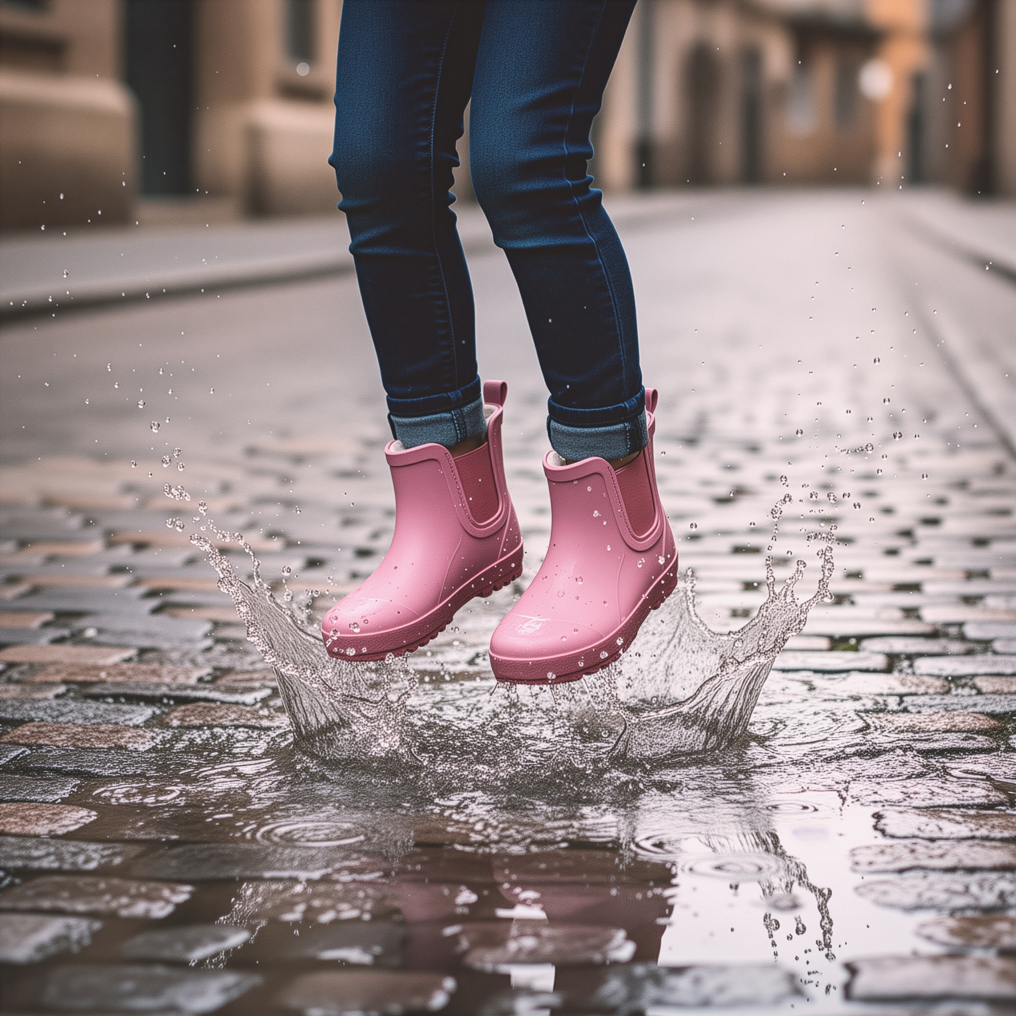 Pink Rubber Ankle Rain Boots with Faux Fur Lining - View 2