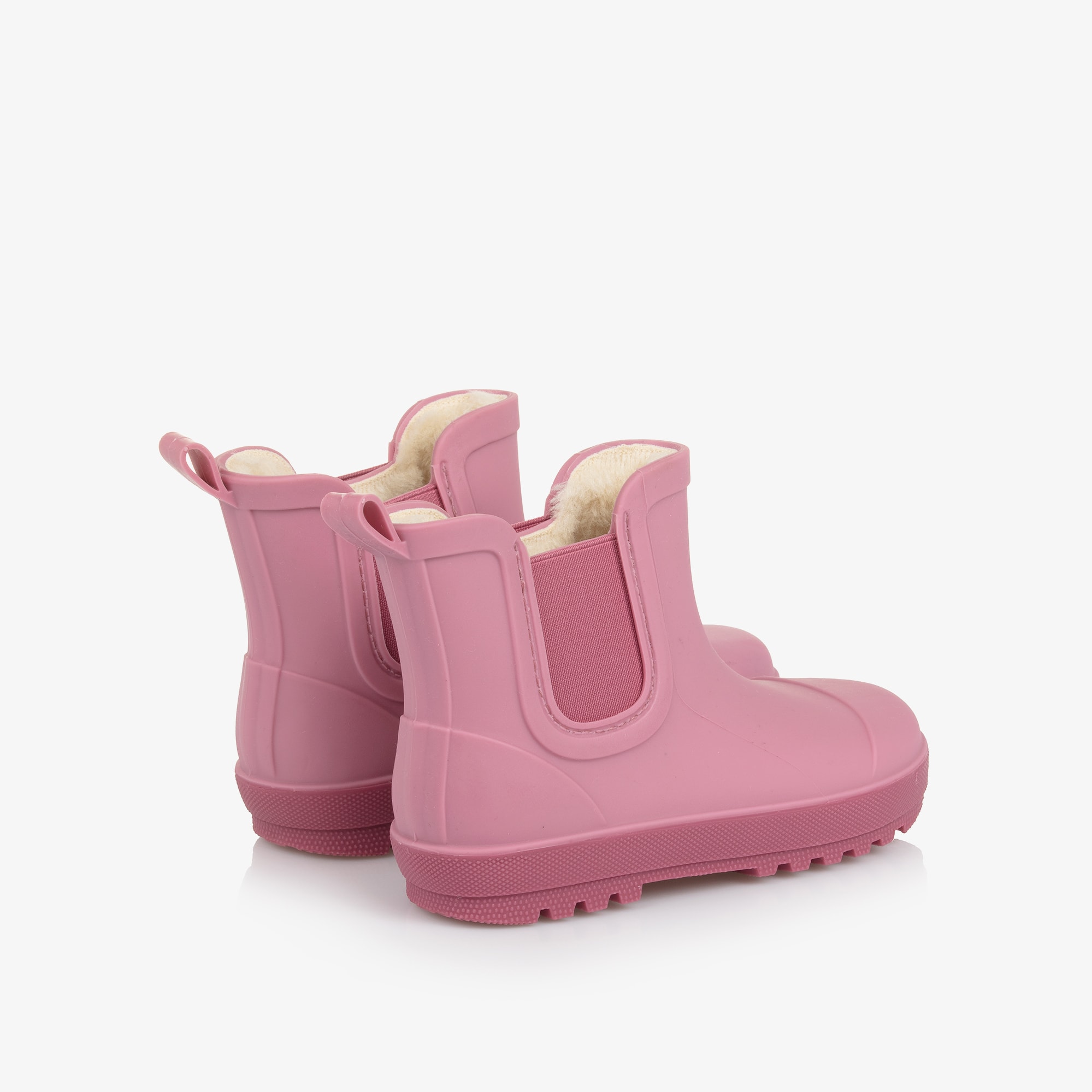 Pink Rubber Ankle Rain Boots with Faux Fur Lining - View 3