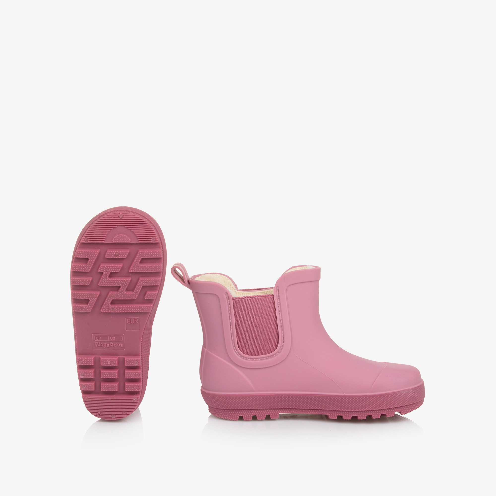 Pink Rubber Ankle Rain Boots with Faux Fur Lining - View 4