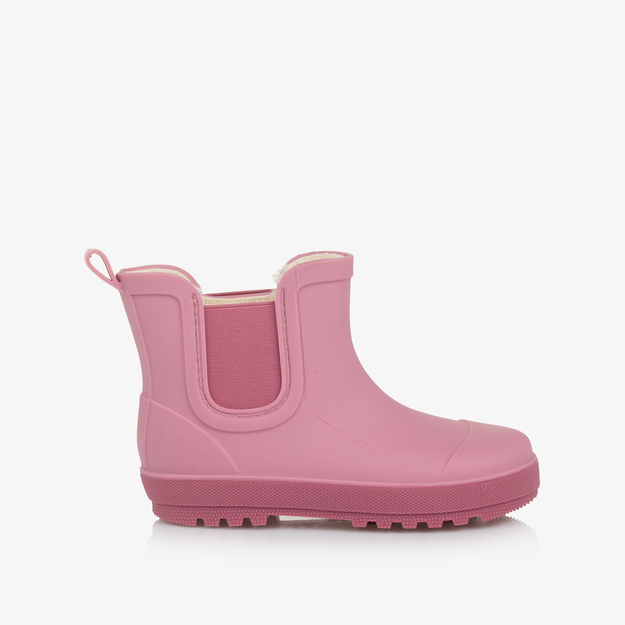 Pink Rubber Ankle Rain Boots with Faux Fur Lining - View 5