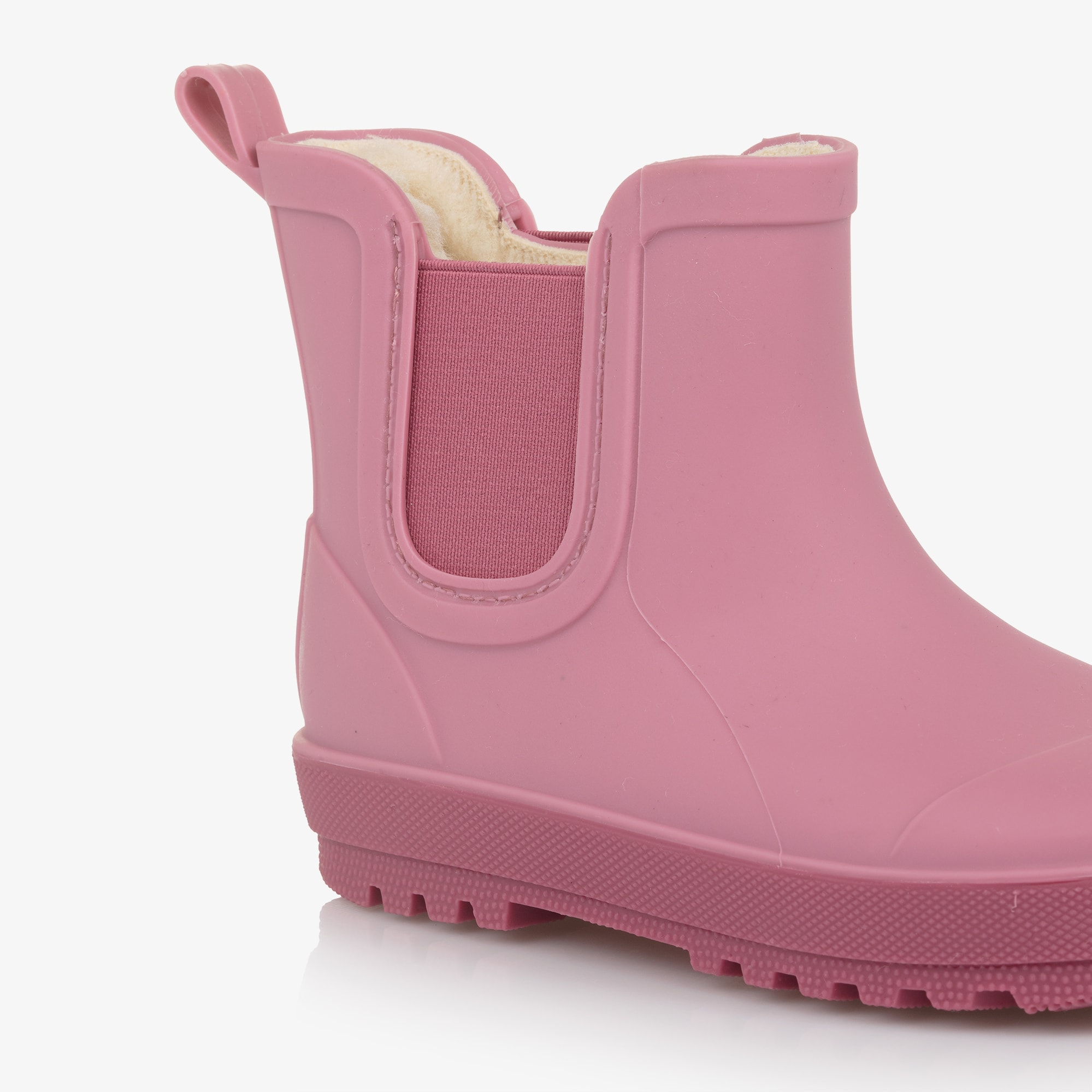 Pink Rubber Ankle Rain Boots with Faux Fur Lining - View 6