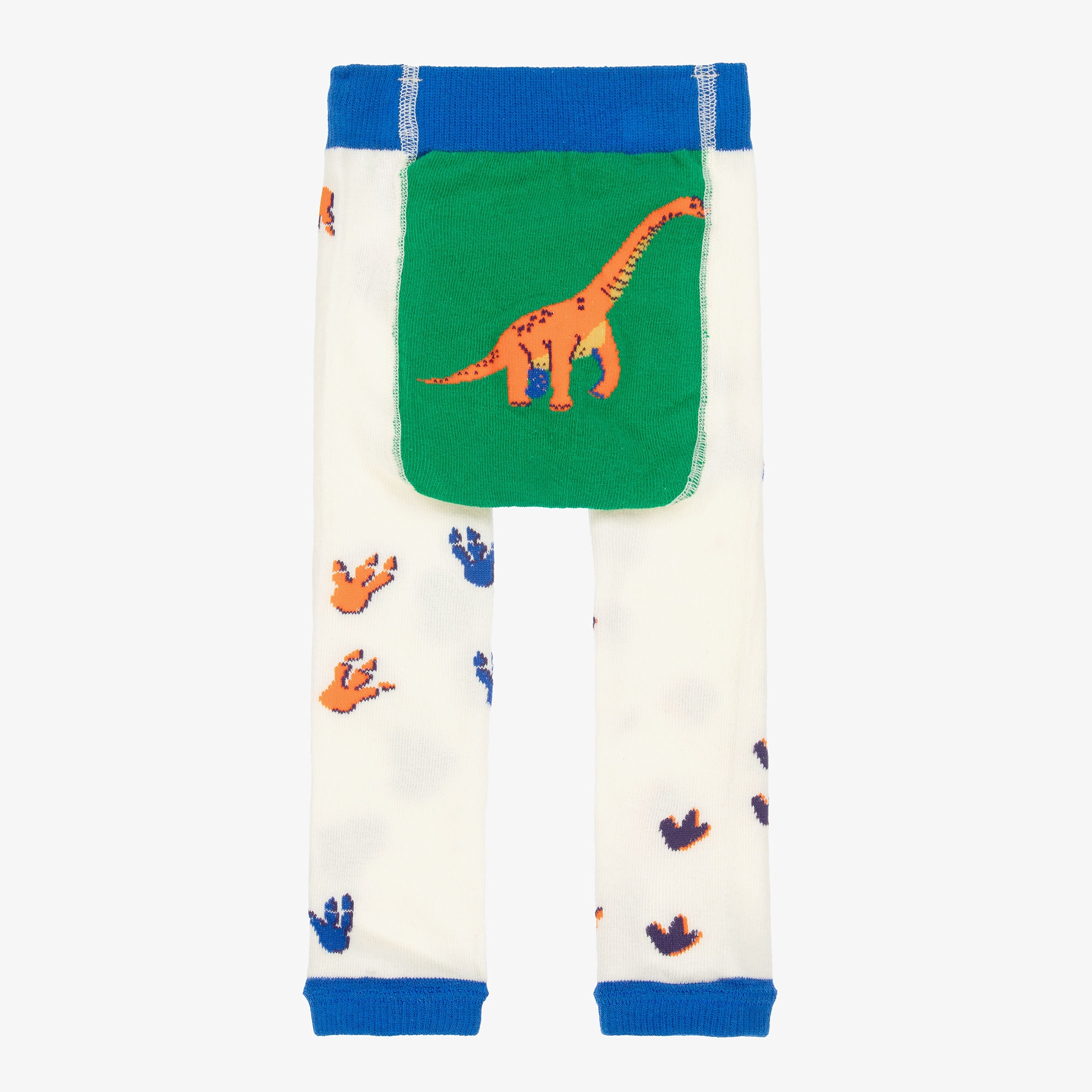 Baby Boys Ivory Cotton Knit Dinosaur Footprint Leggings - View 2