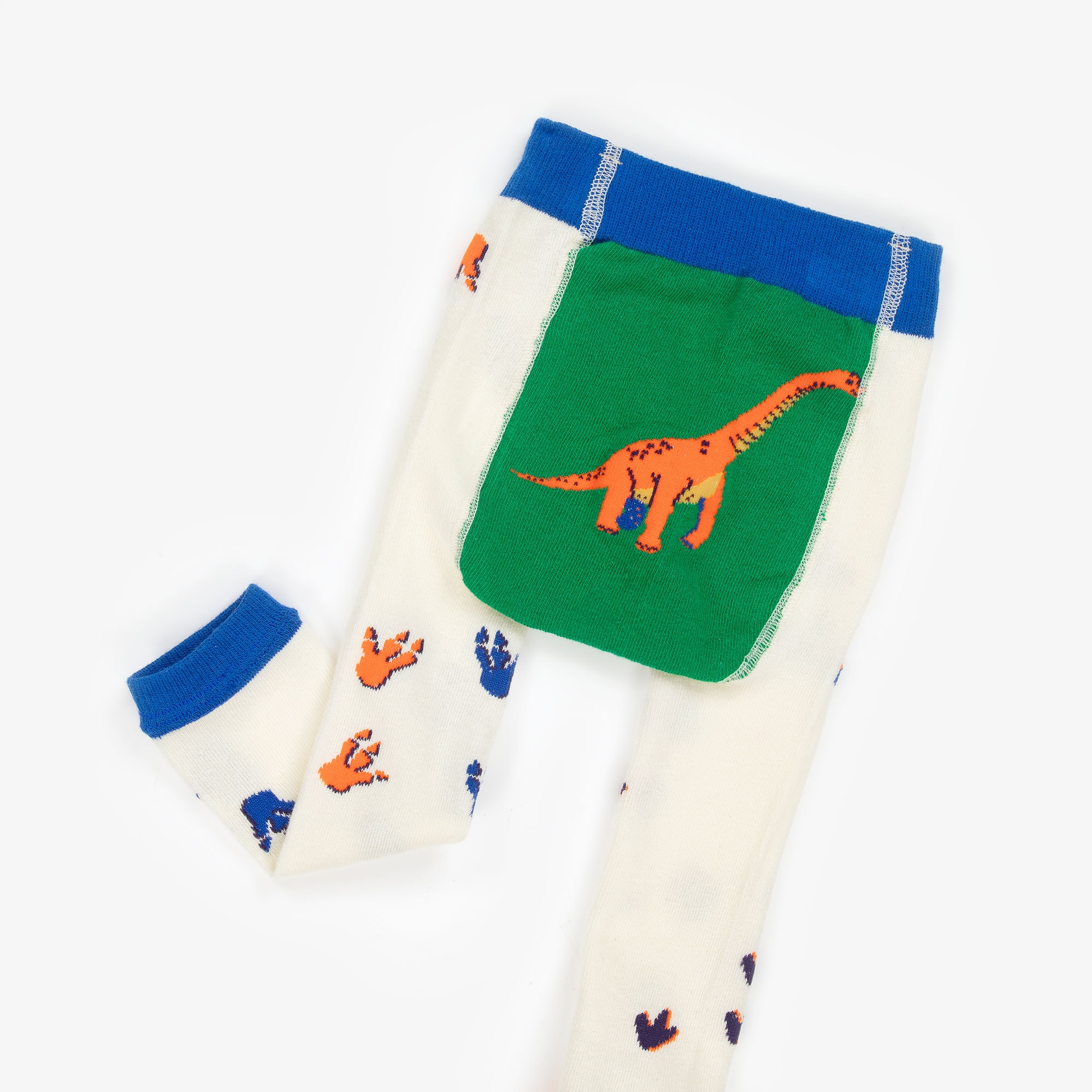 Baby Boys Ivory Cotton Knit Dinosaur Footprint Leggings - View 3