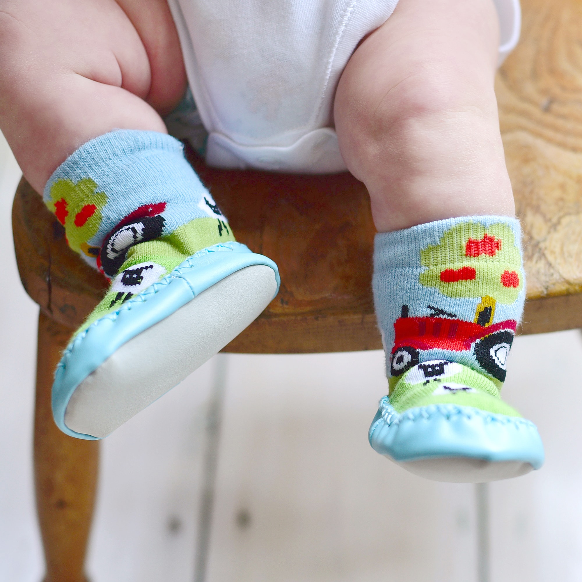 Blue Tractor Slipper Socks - View 2