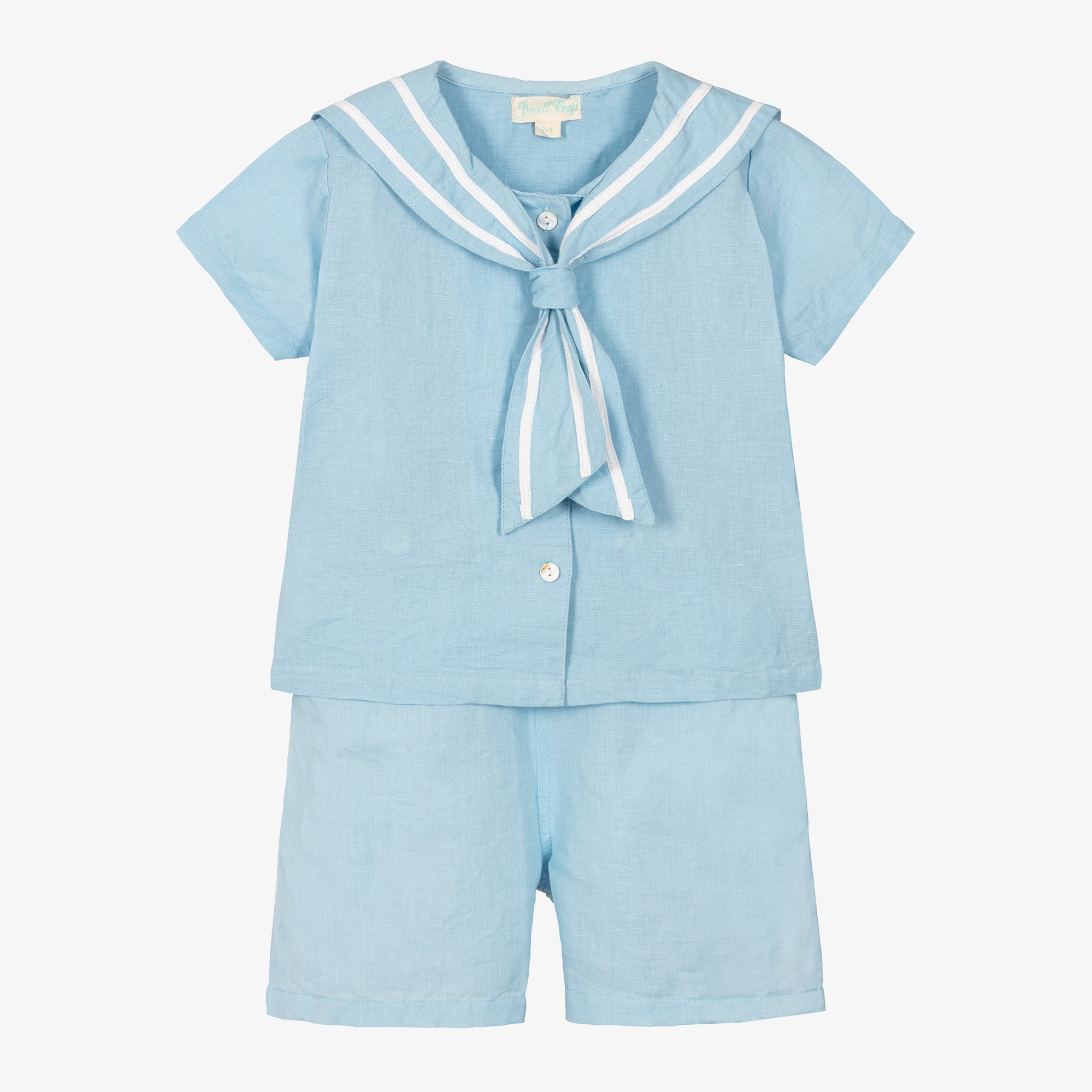 Boys Blue Linen Shorts Set - View 1
