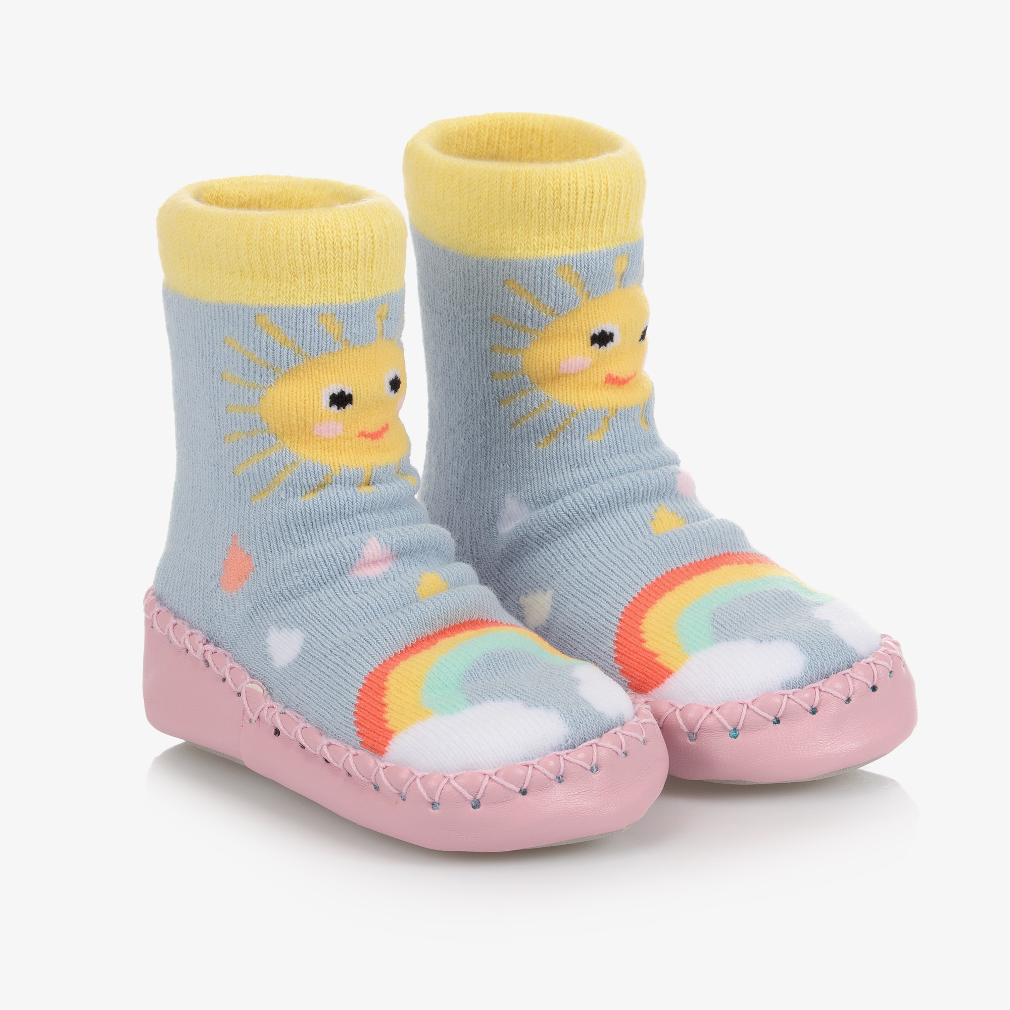 Girls Blue Sun Slipper Socks - View 1