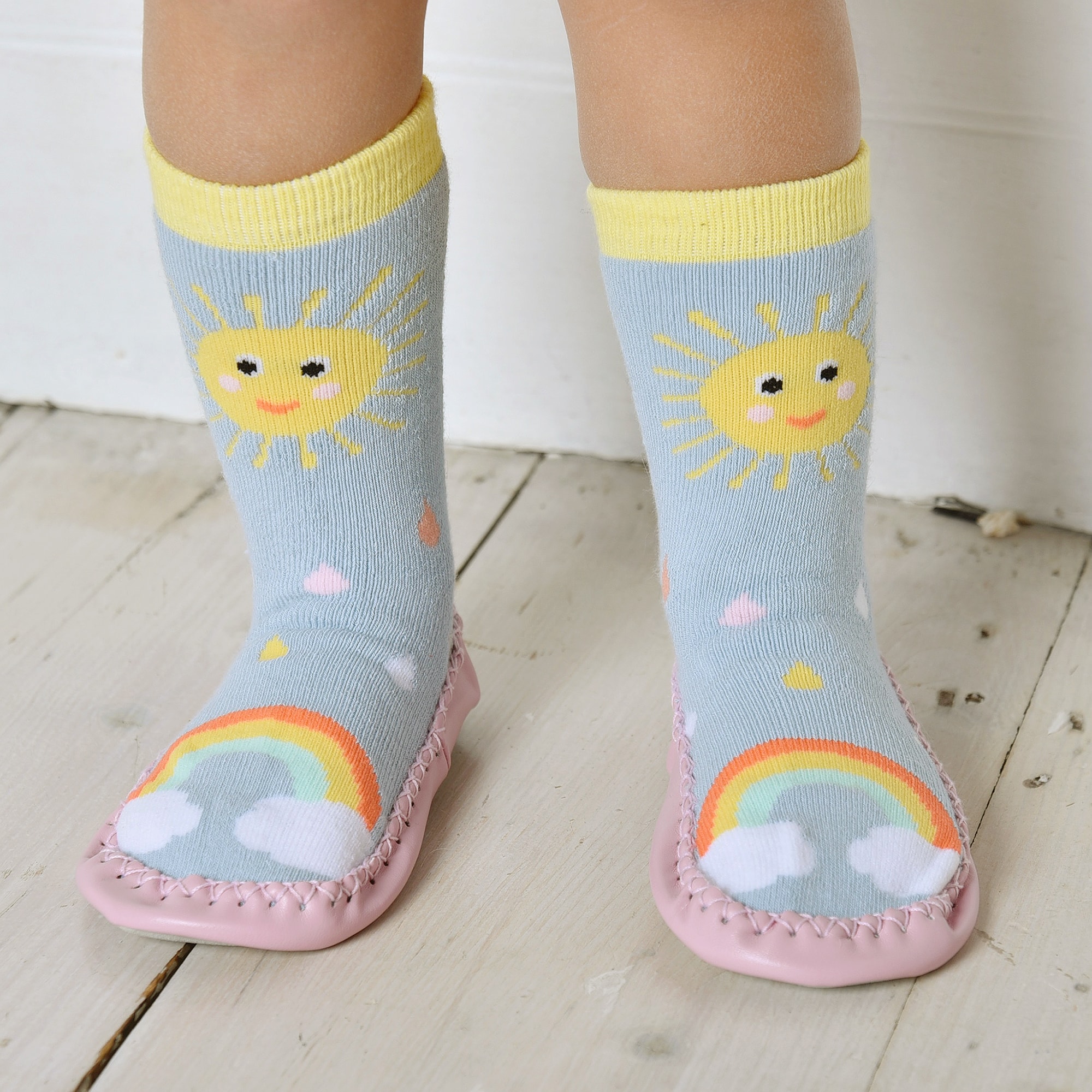 Girls Blue Sun Slipper Socks - View 2
