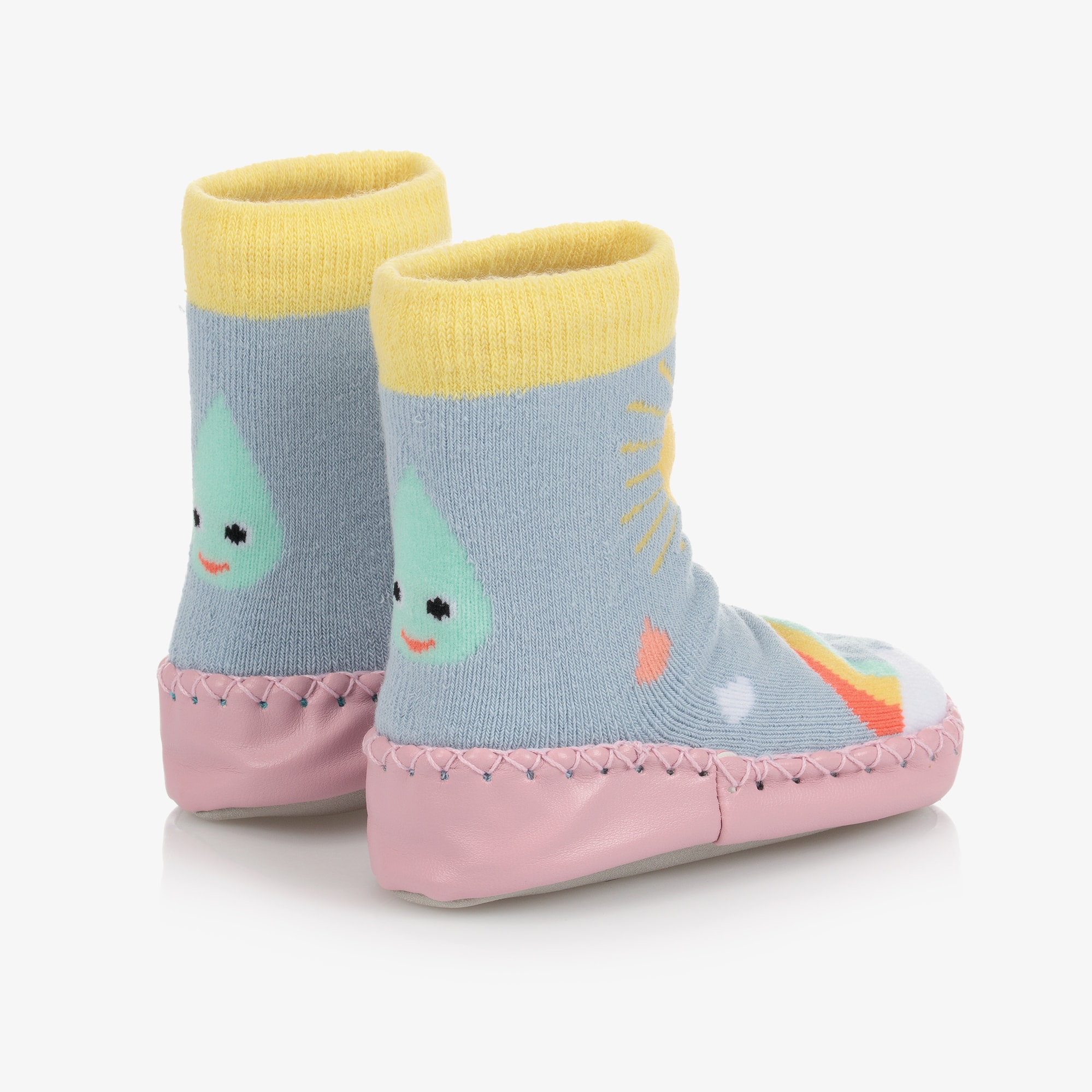 Girls Blue Sun Slipper Socks - View 3