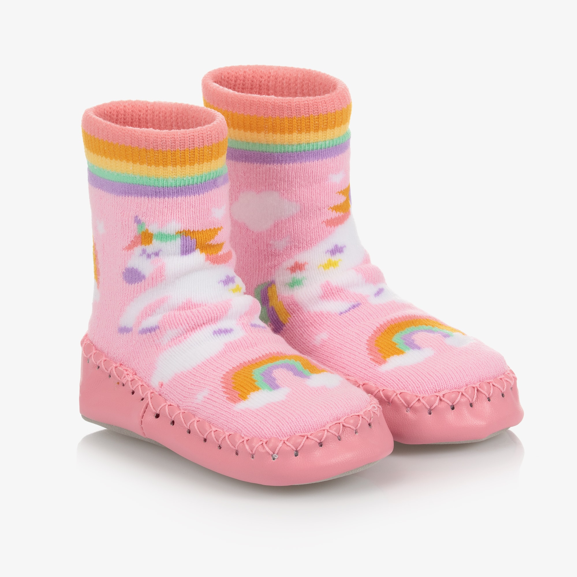 Girls Pink Unicorn Slipper Socks - View 1