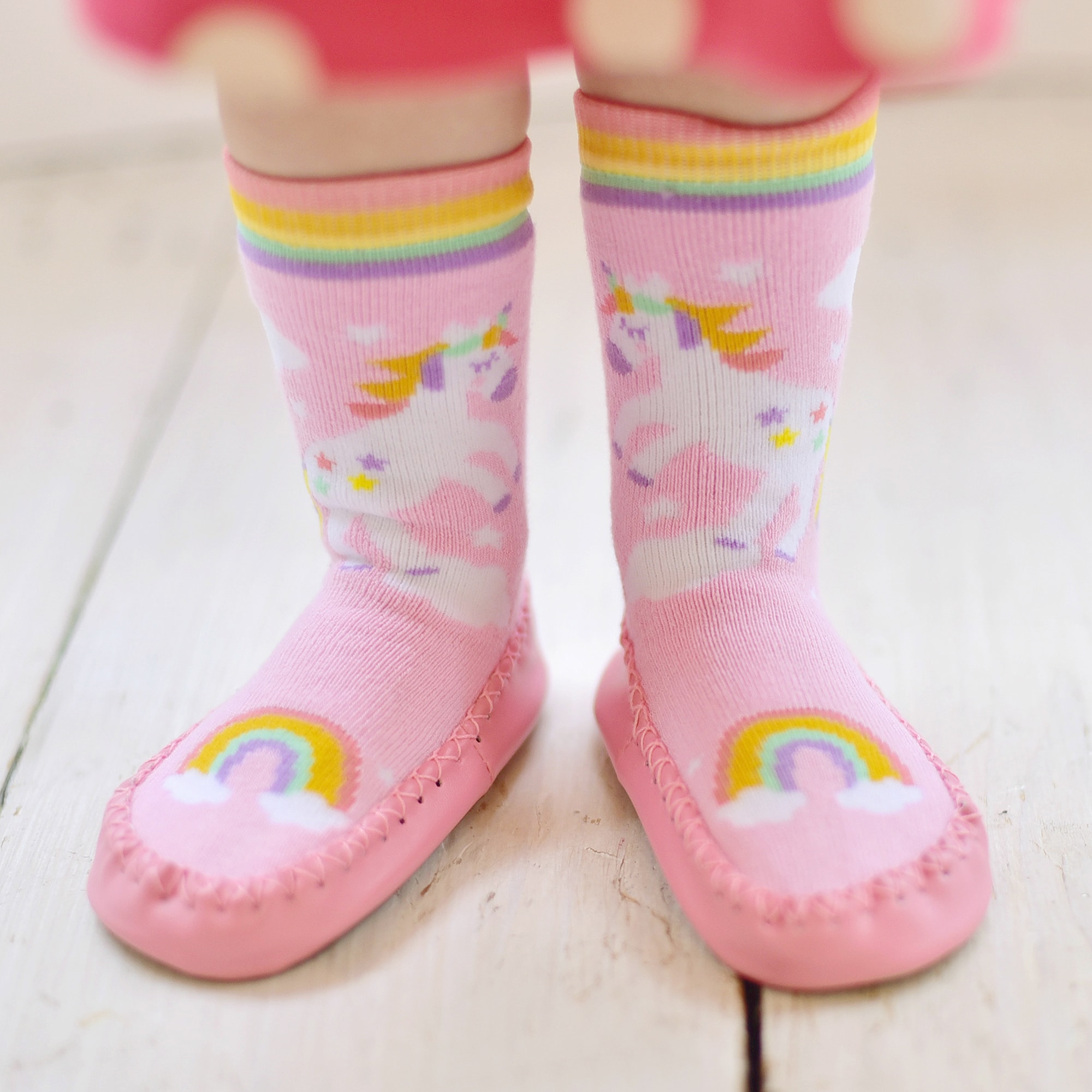 Girls Pink Unicorn Slipper Socks - View 2