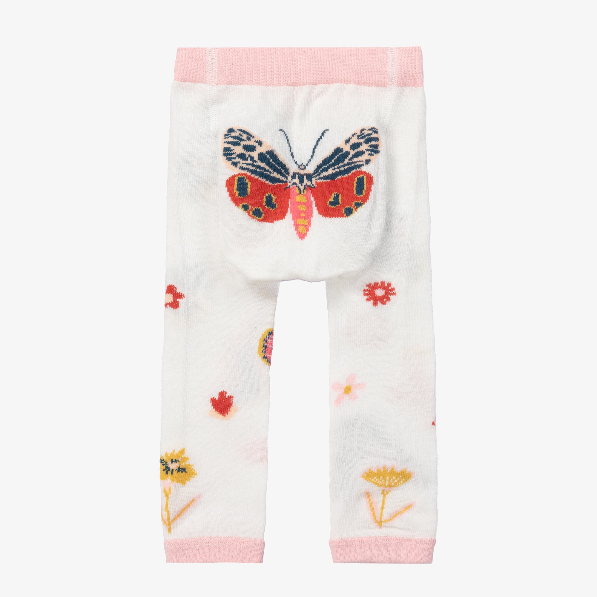 Girls White & Pink Cotton Butterfly Leggings - View 2