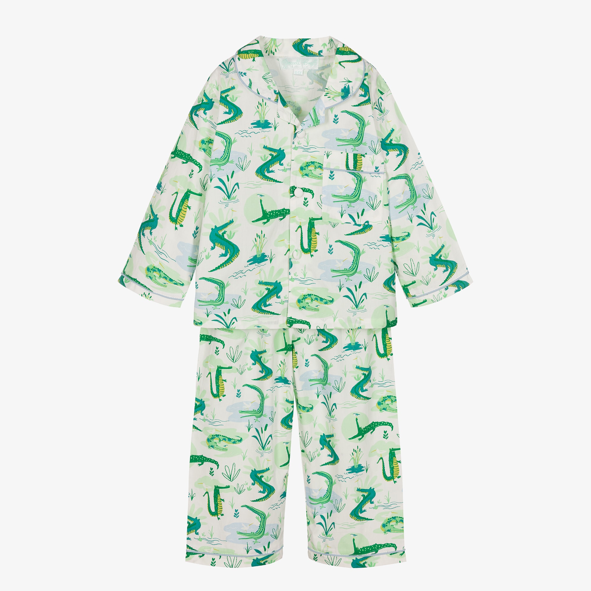 Ivory & Green Cotton Crocodile Pyjamas - View 1