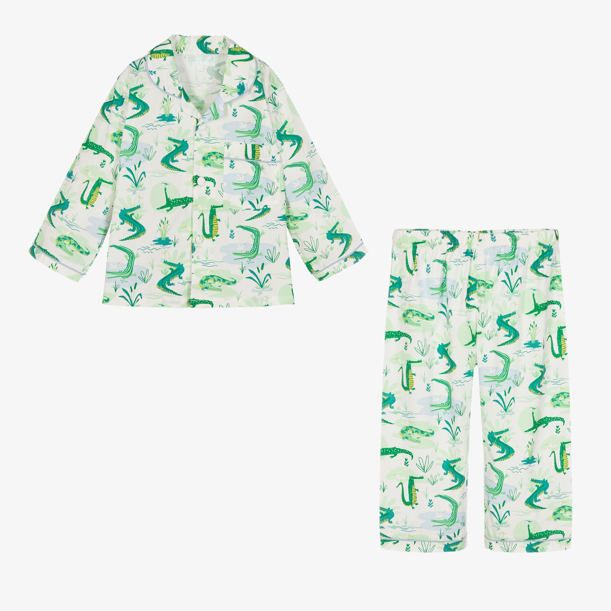 Ivory & Green Cotton Crocodile Pyjamas - View 2