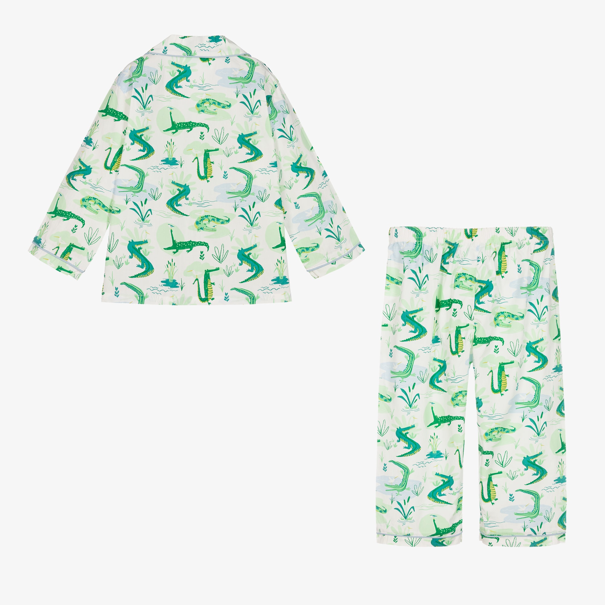 Ivory & Green Cotton Crocodile Pyjamas - View 3
