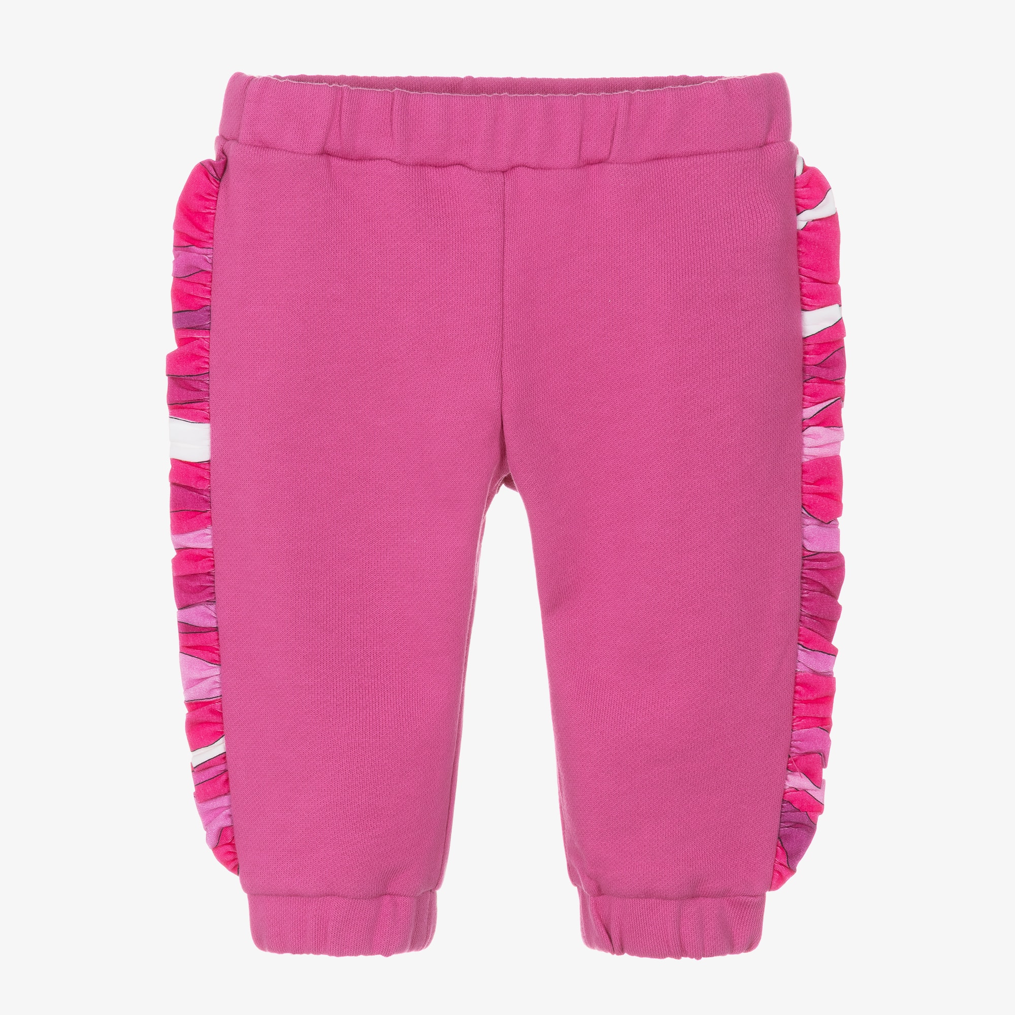 Girls Pink Marmo Ruffle Trim Cotton Joggers - View 1