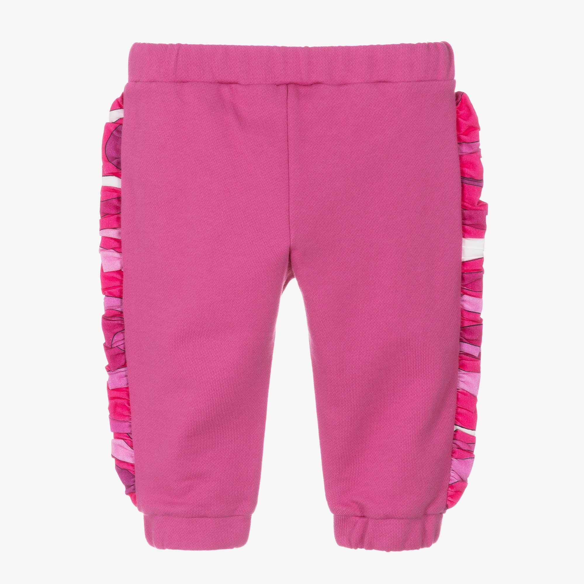 Girls Pink Marmo Ruffle Trim Cotton Joggers - View 2
