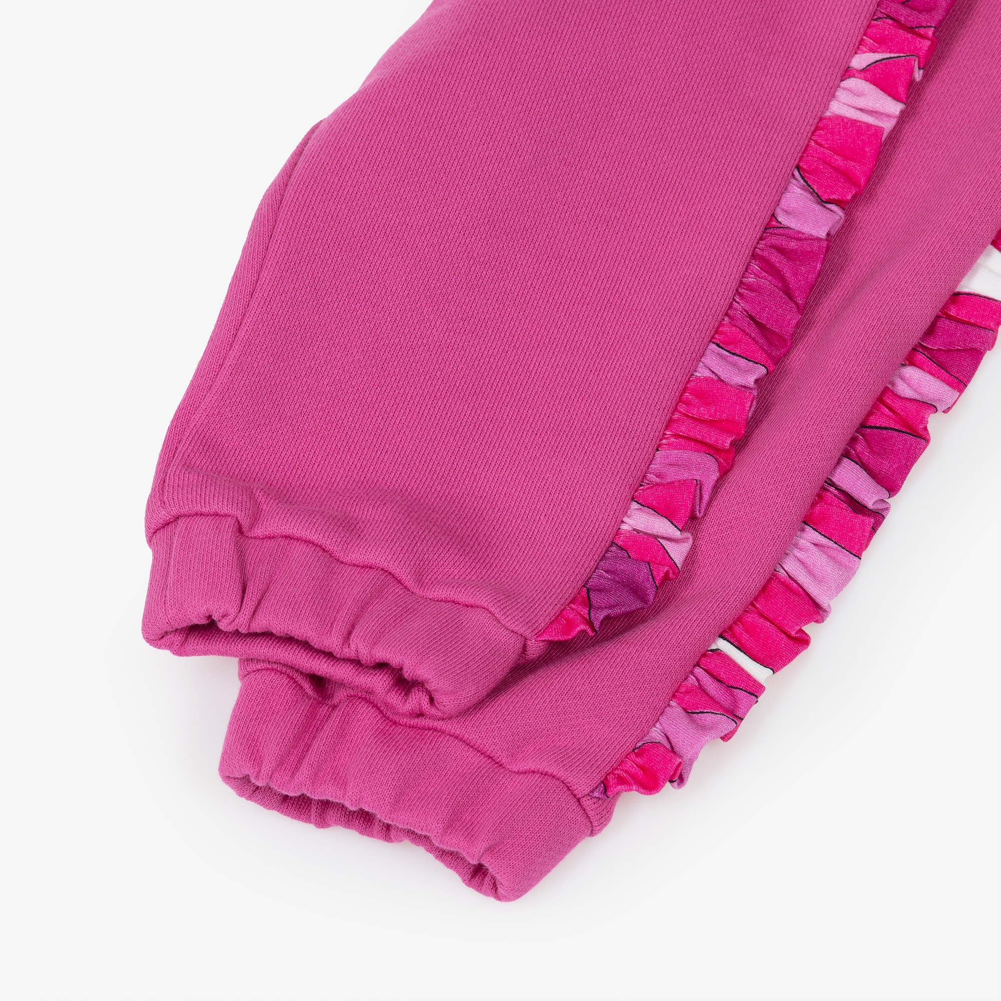 Girls Pink Marmo Ruffle Trim Cotton Joggers - View 3