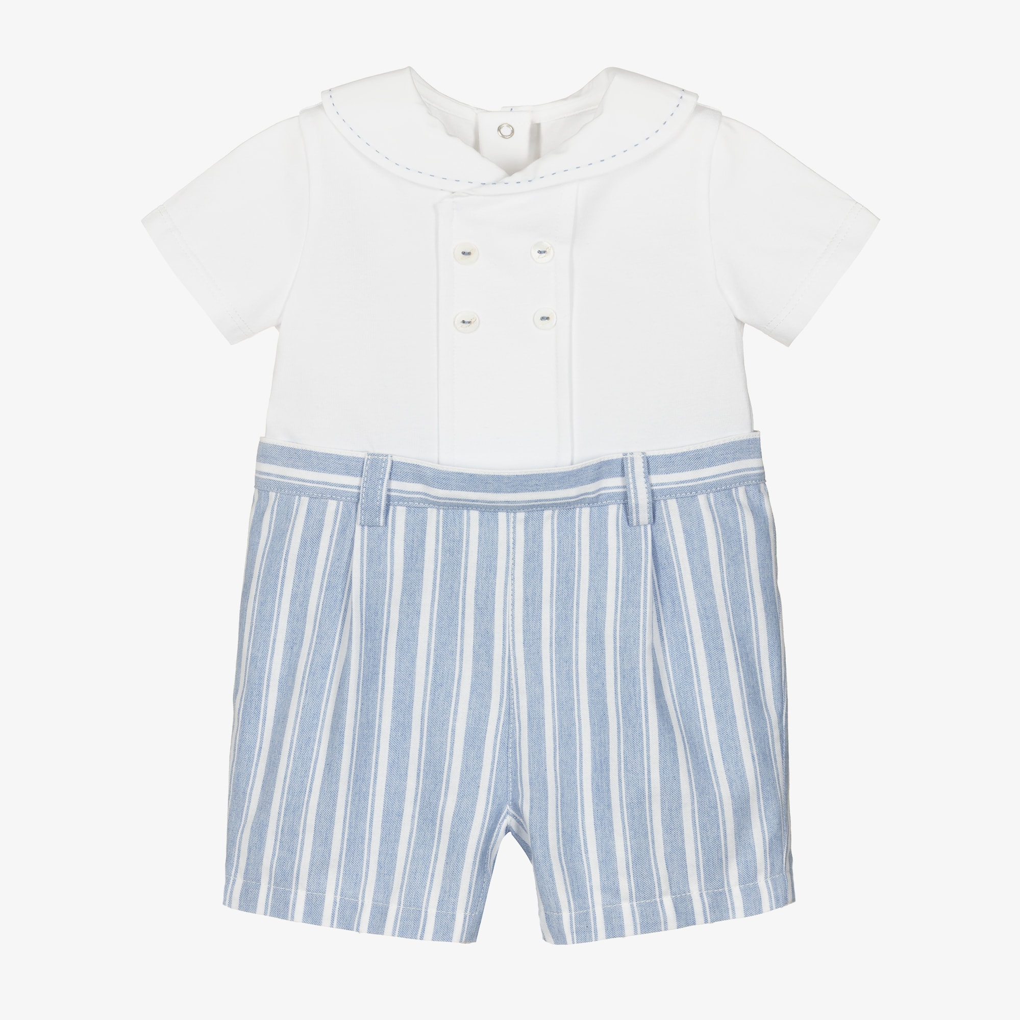 Baby Boys Blue & White Striped Cotton Shortie - View 1
