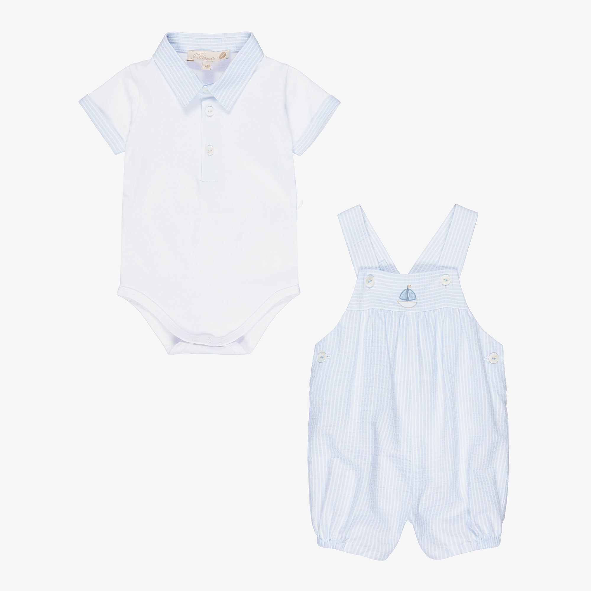 Baby Boys Pale Blue Striped Dungaree Set - View 3