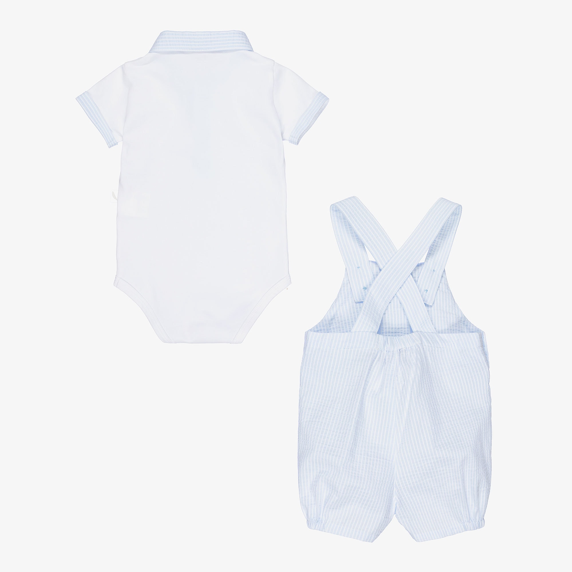 Baby Boys Pale Blue Striped Dungaree Set - View 4