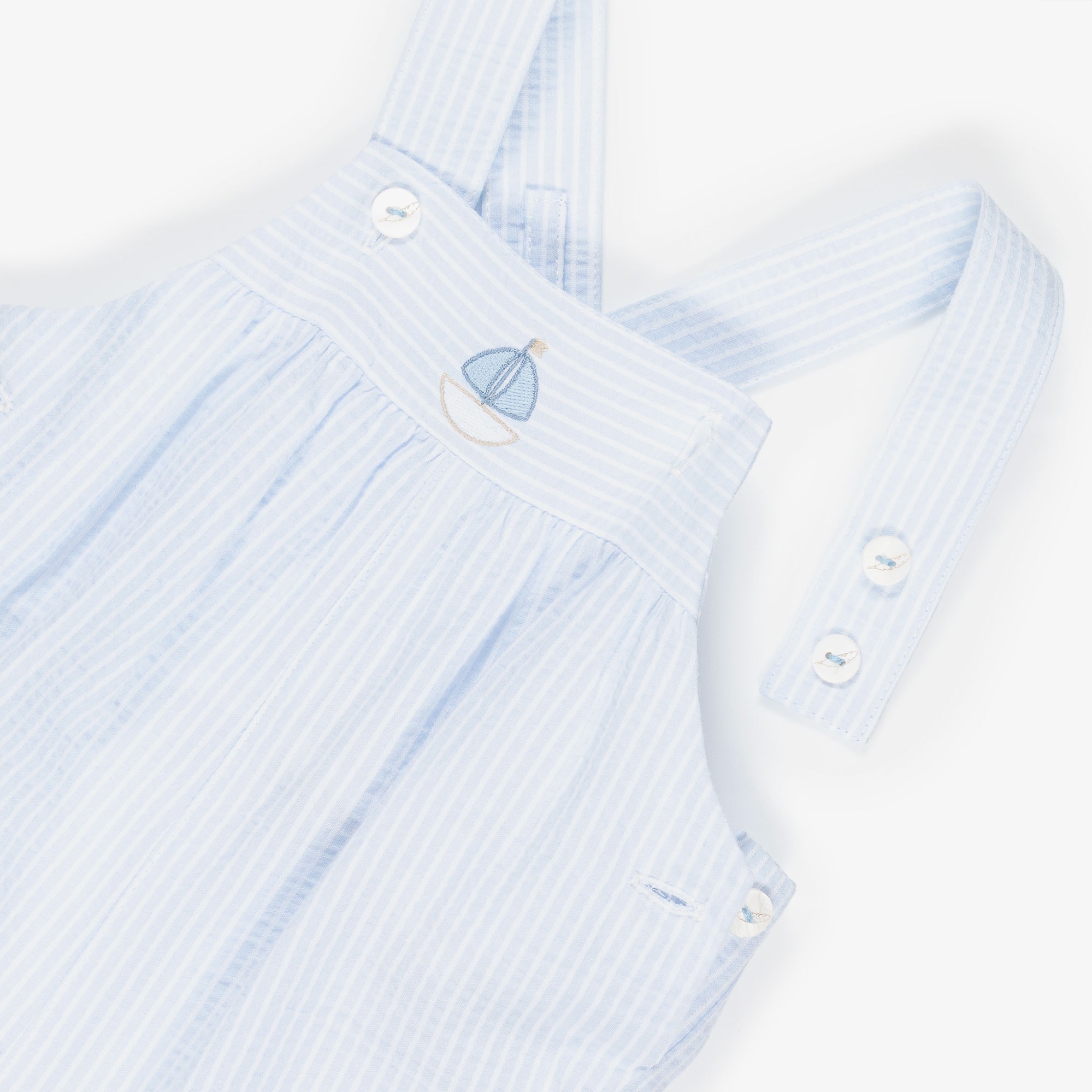 Baby Boys Pale Blue Striped Dungaree Set - View 6