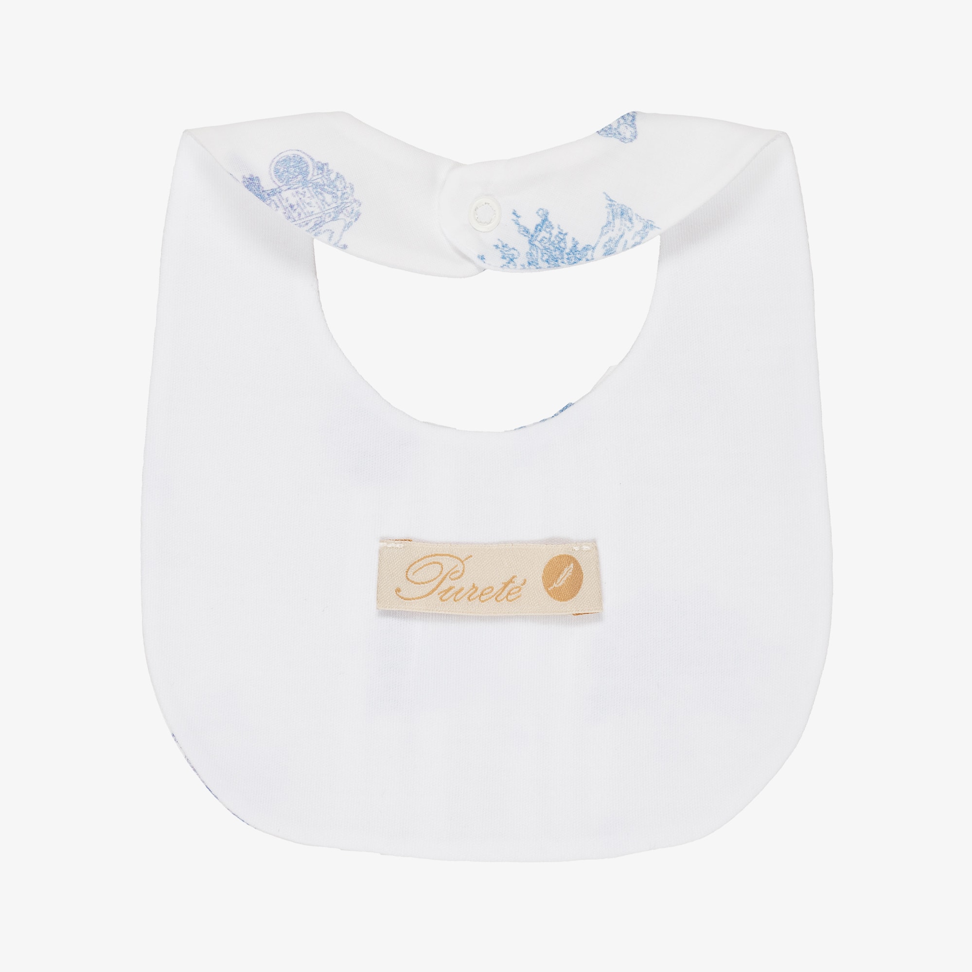 Baby Boys White & Blue Cotton Toile De Jouy Bib - View 2