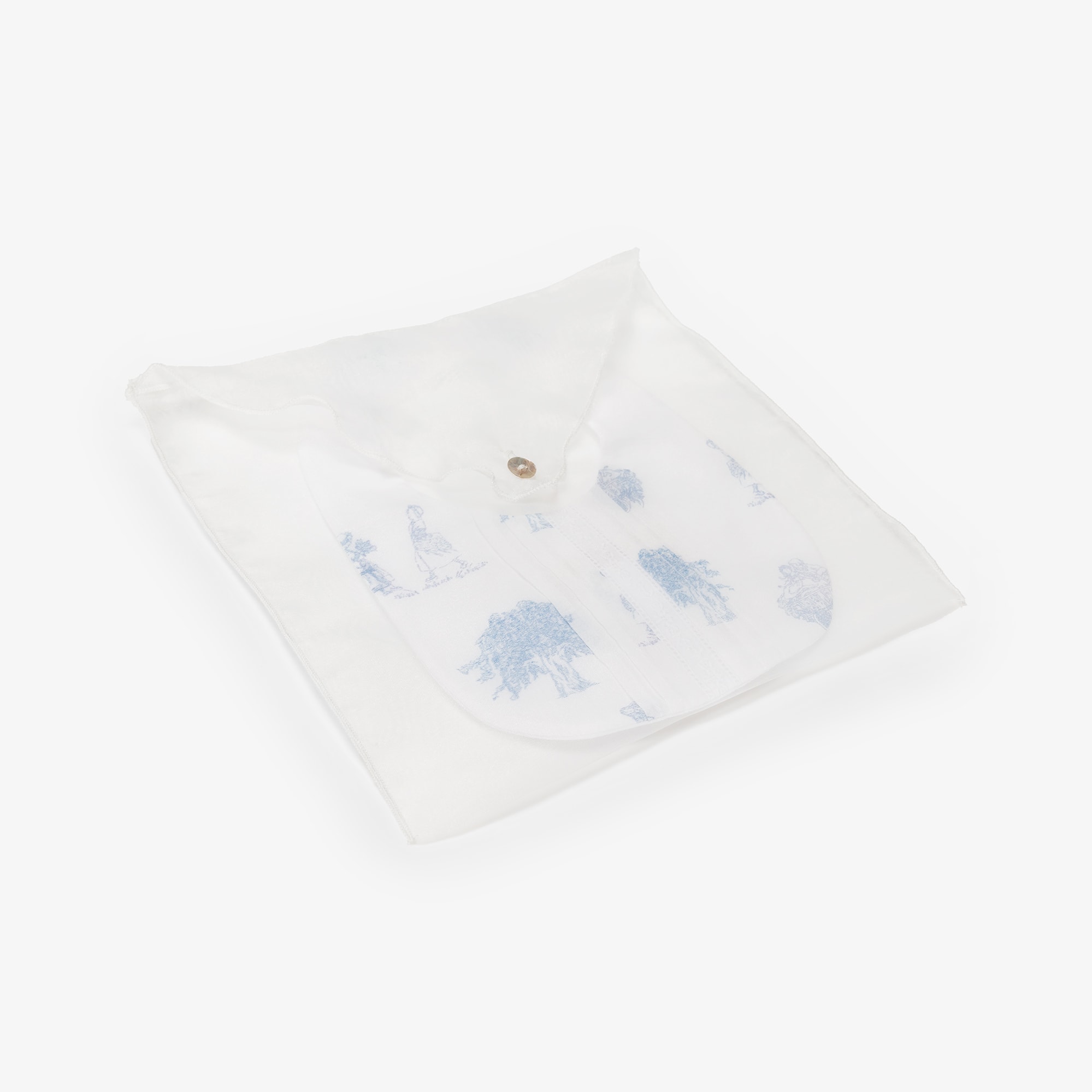 Baby Boys White & Blue Cotton Toile De Jouy Bib - View 3