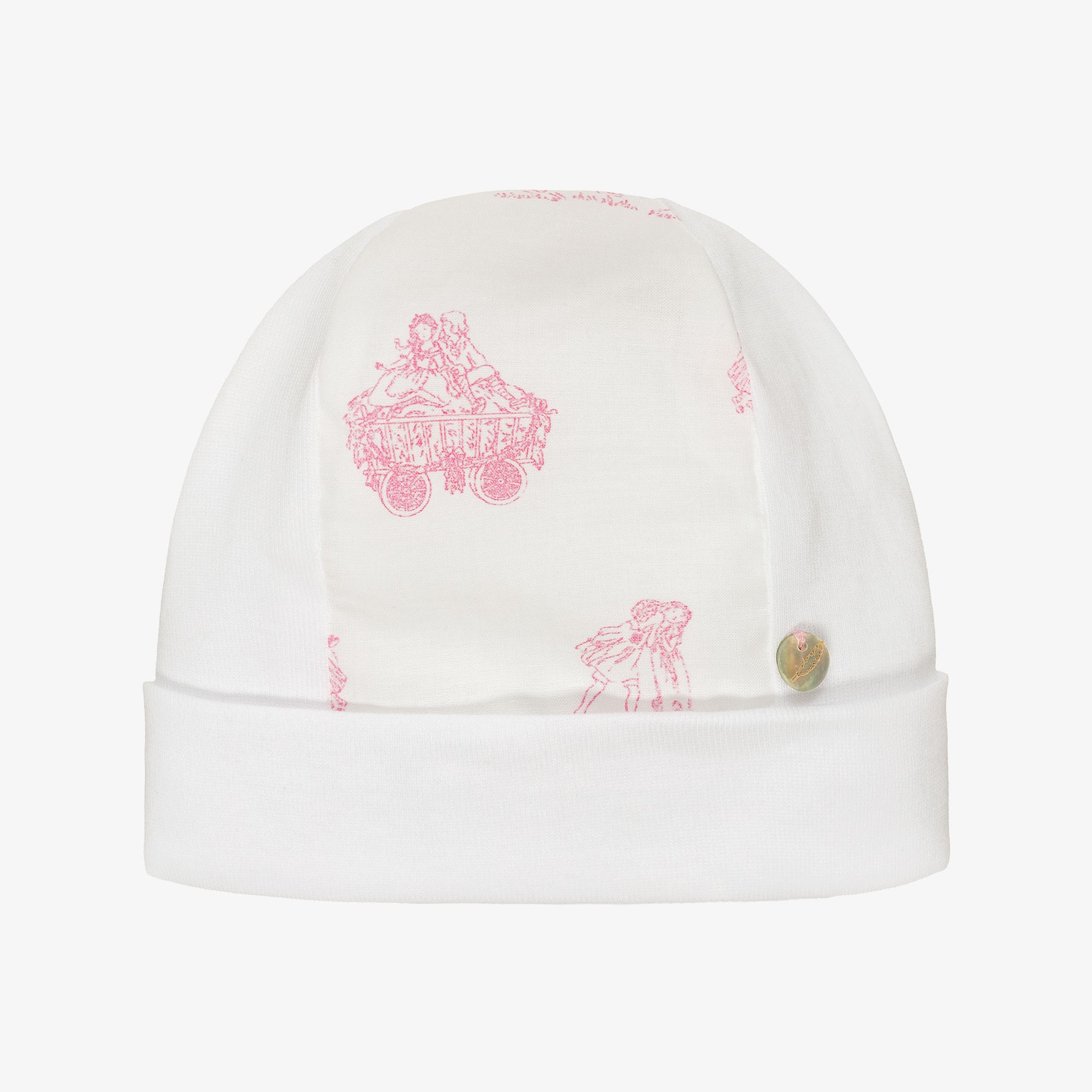 Baby Boys White & Blue Toile De Jouy Layette Hat - View 1