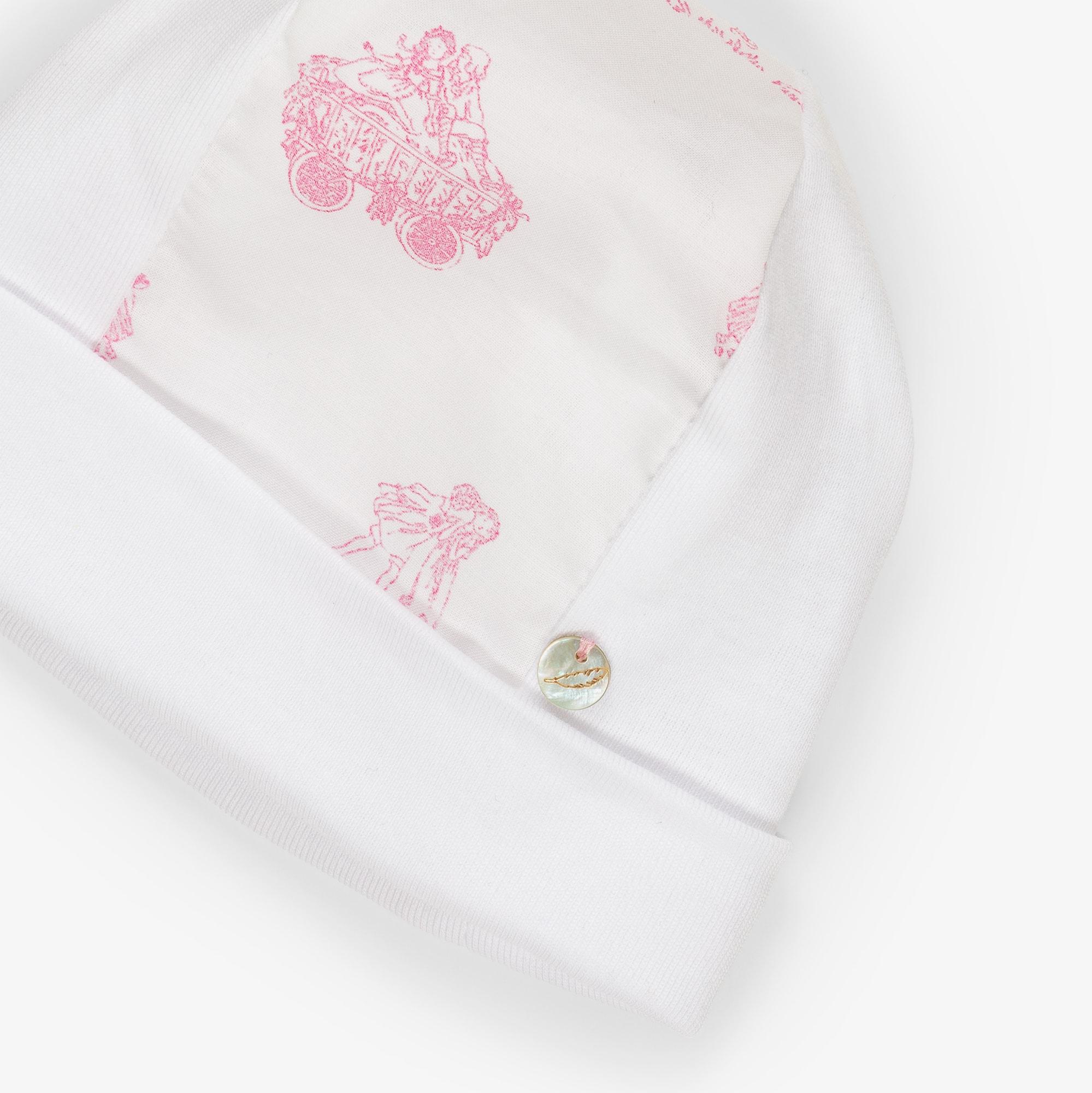 Baby Boys White & Blue Toile De Jouy Layette Hat - View 3