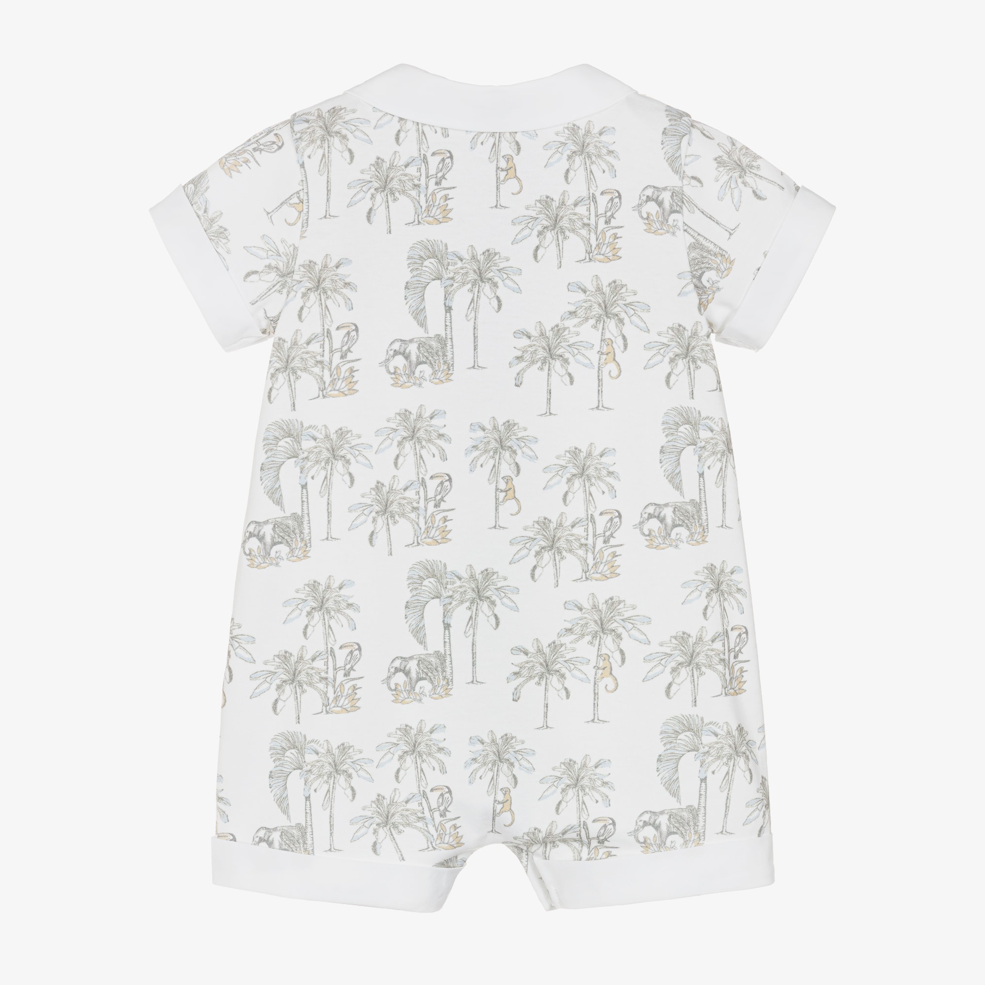 Baby Boys White Cotton Shortie with Grey Jungle Print - View 2