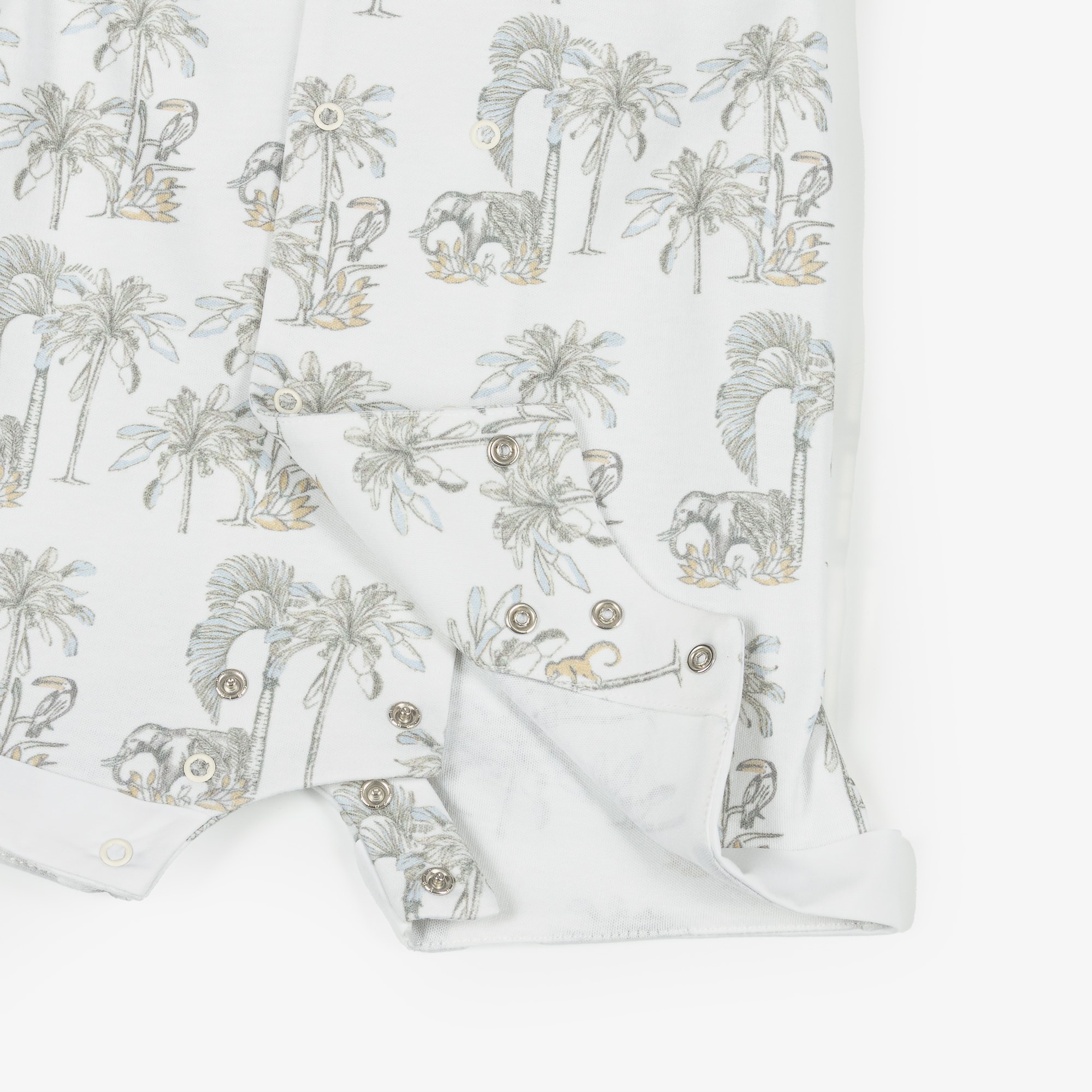 Baby Boys White Cotton Shortie with Grey Jungle Print - View 3