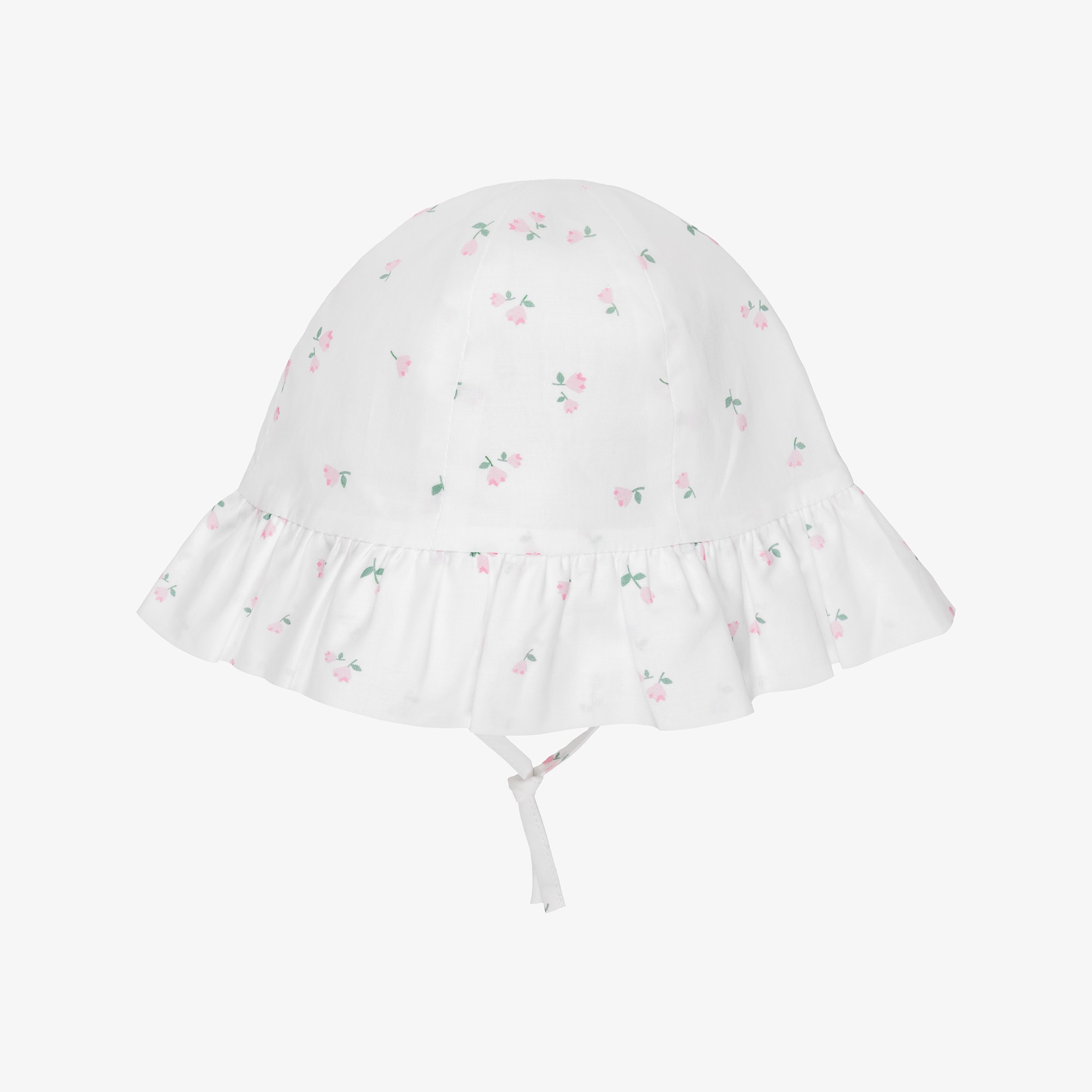Baby Girls White & Pink Cotton Floral Sun Hat - View 1